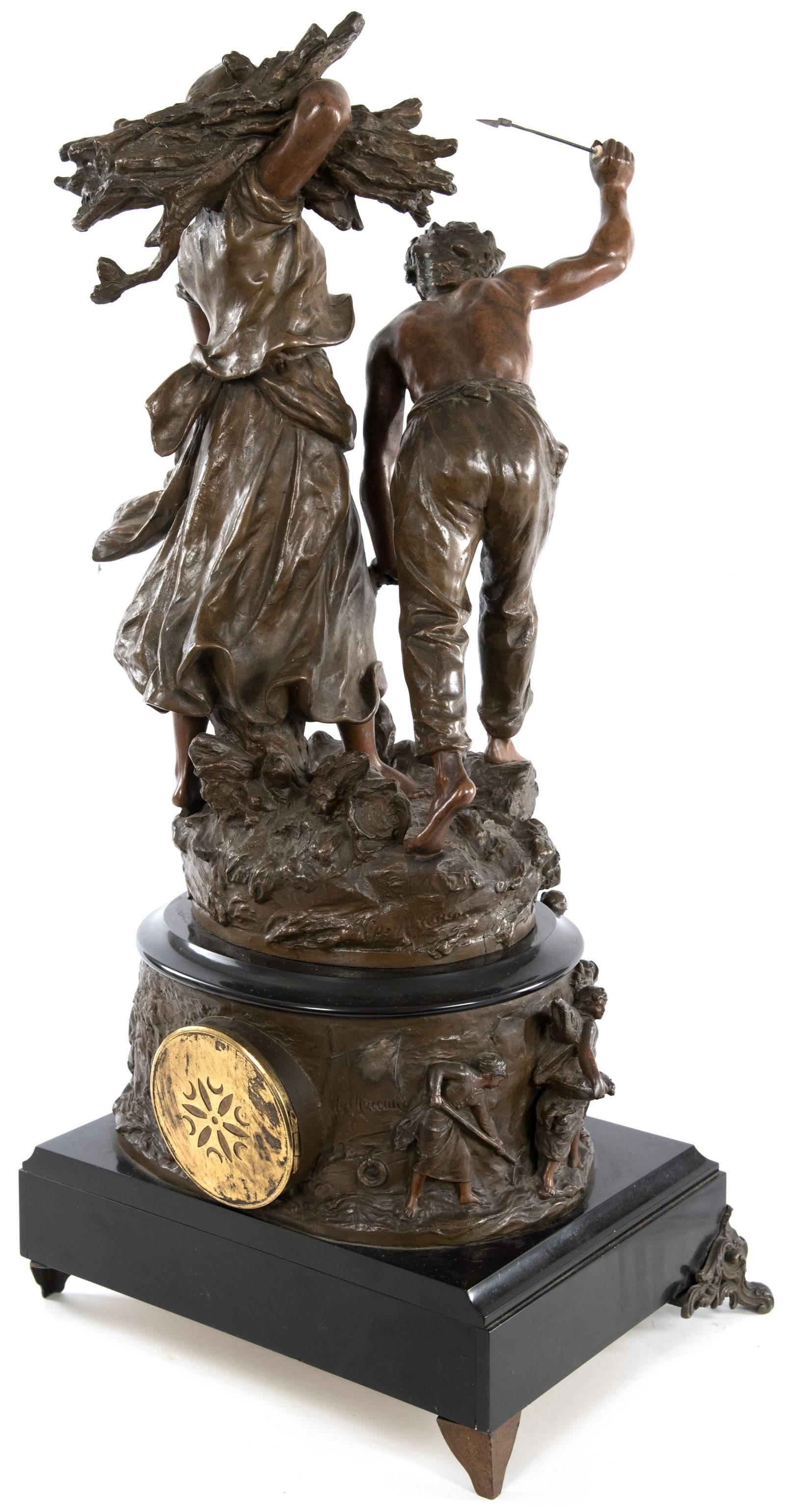 Bronze French Figurative Mantel Clock by Hippolyte Moreau