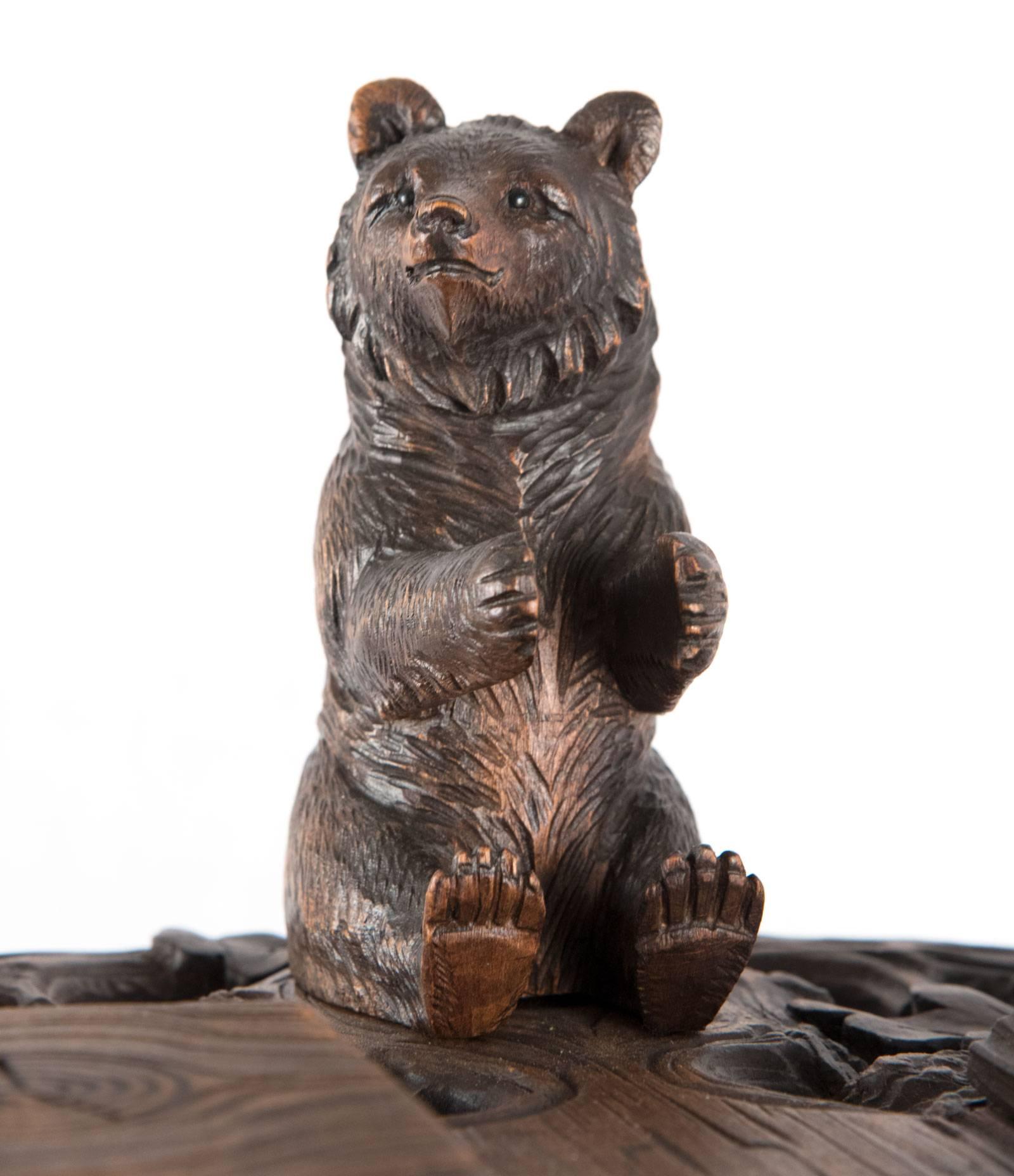 19th Century Black Forest Carved Figural Bear Smoking Stand