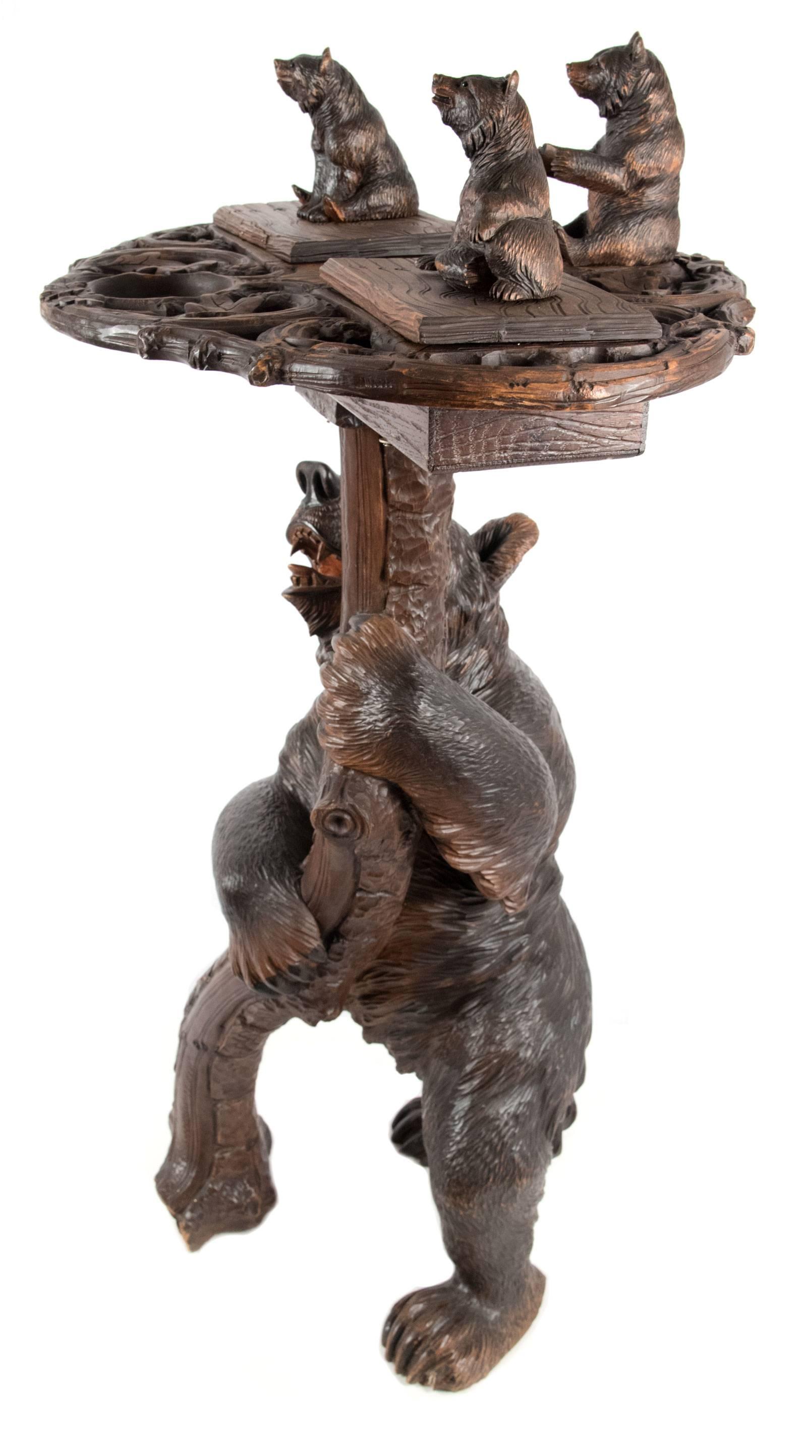 German Black Forest Carved Figural Bear Smoking Stand