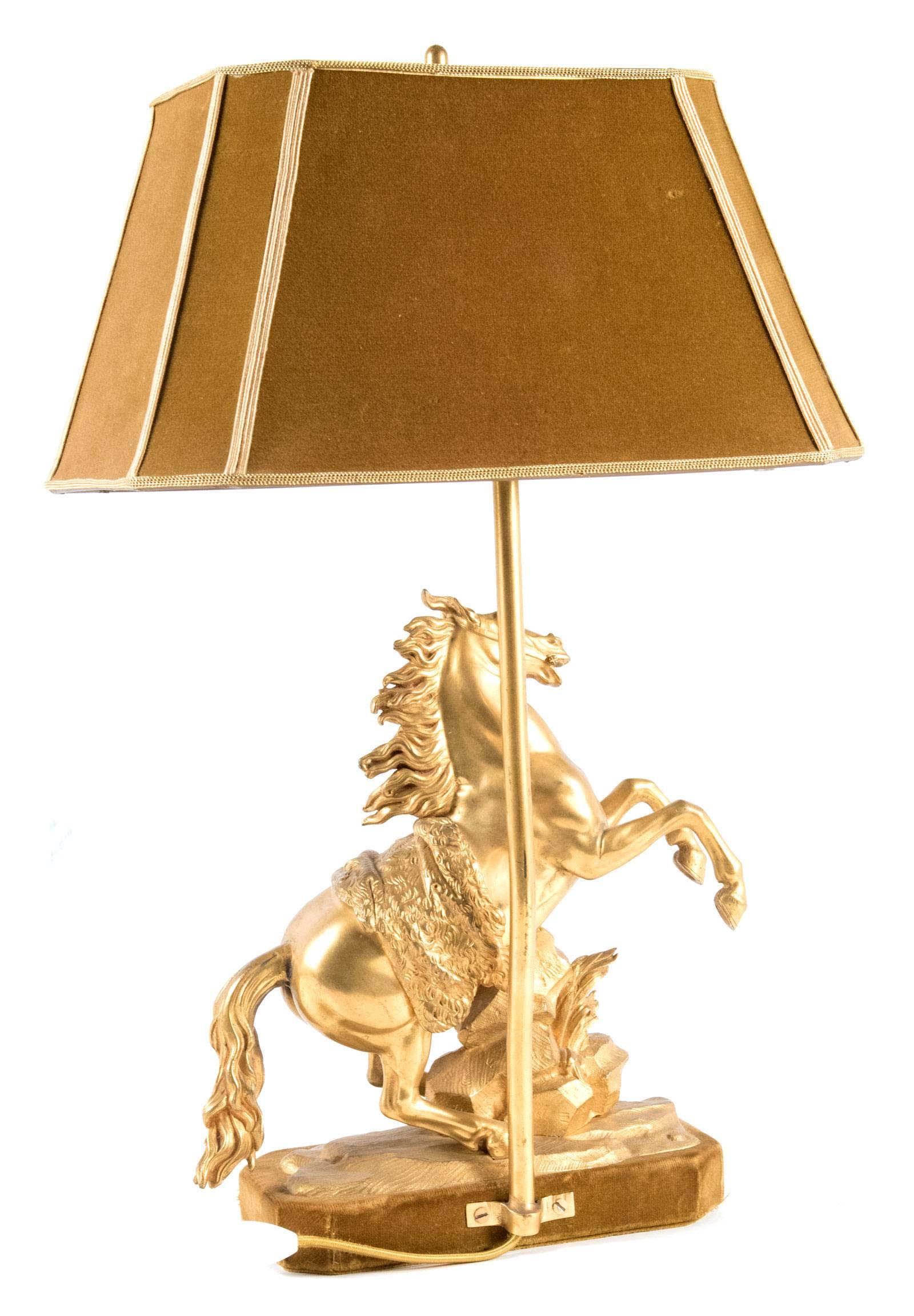 Gilt Bronze Marly Horse Figural Table Lamp In Good Condition In Salt Lake City, UT