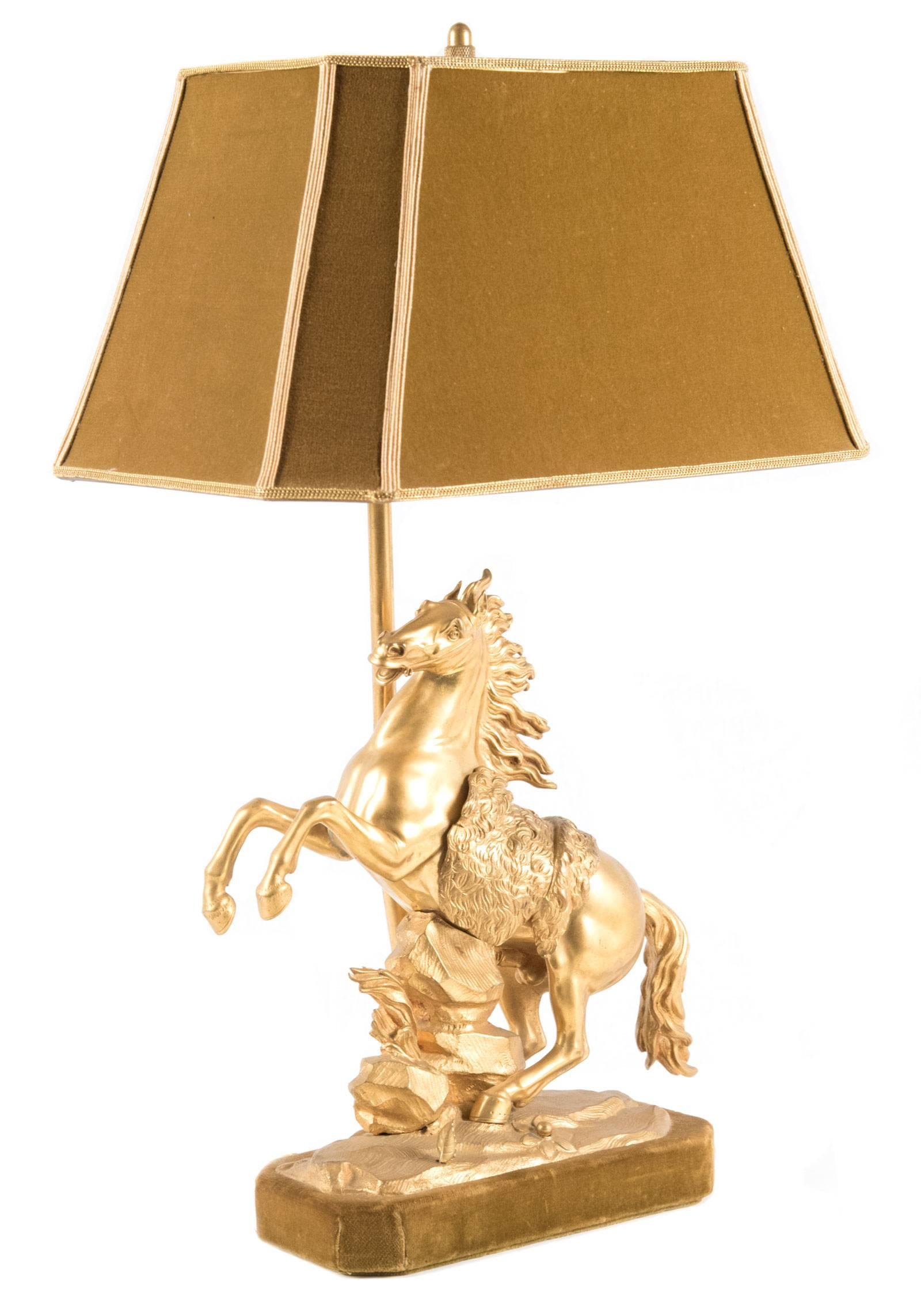 European Gilt Bronze Marly Horse Figural Table Lamp