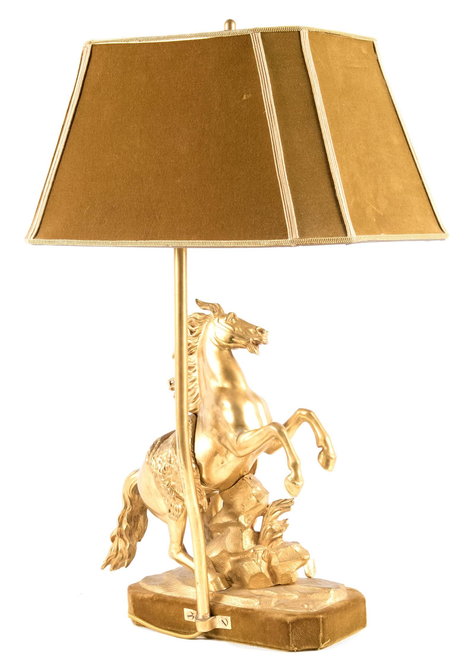 20th Century Gilt Bronze Marly Horse Figural Table Lamp