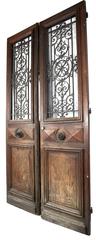 Pair of French Cast Iron and Oak Front Doors