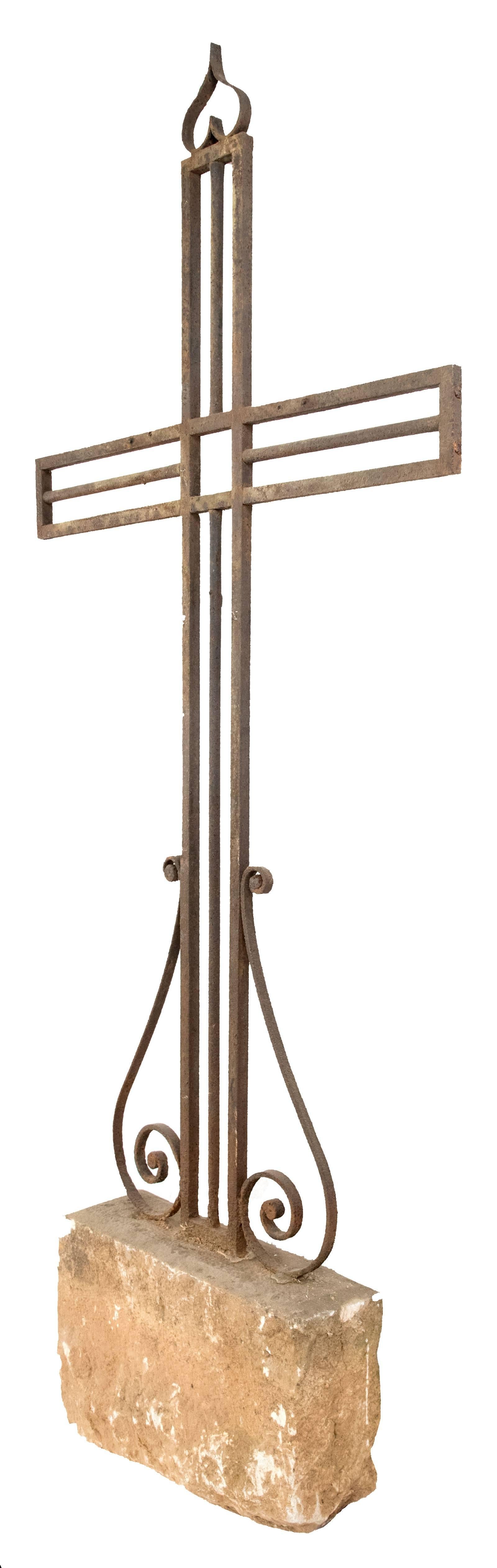 Arts and Crafts Wrought Iron Crucifix with Stone Base