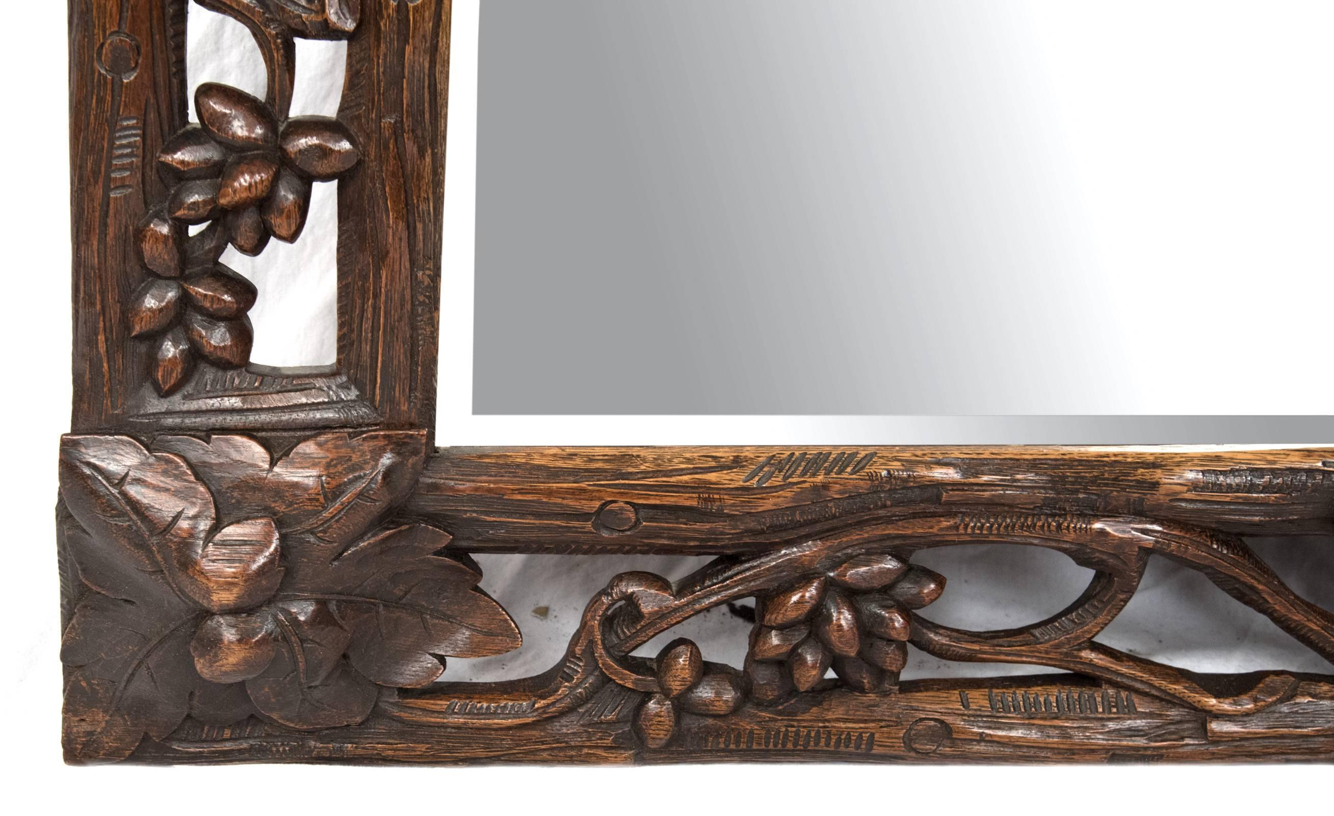 German 19th Century Black Forest Mirror in Carved Wood