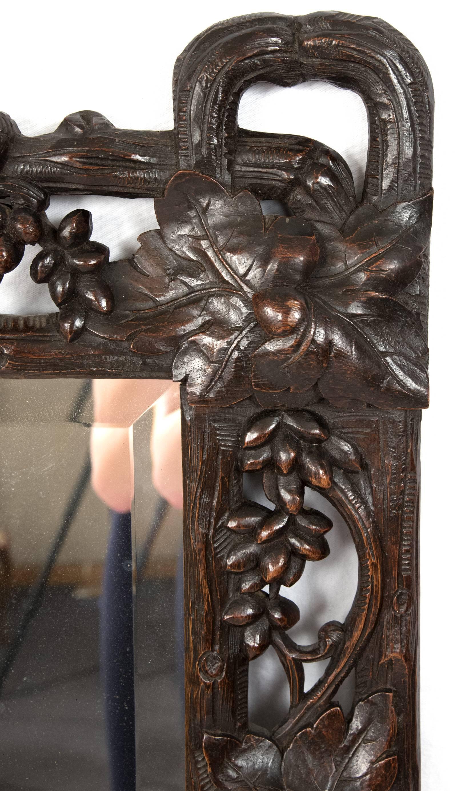 19th Century Black Forest Mirror in Carved Wood In Good Condition In Salt Lake City, UT