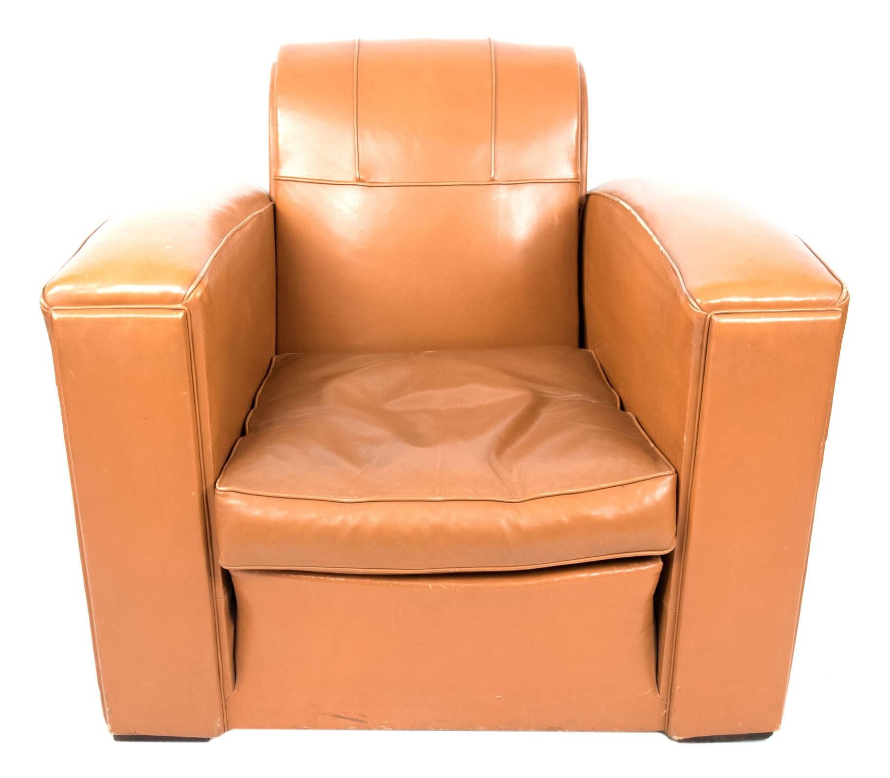 American Art Deco Leather Armchairs