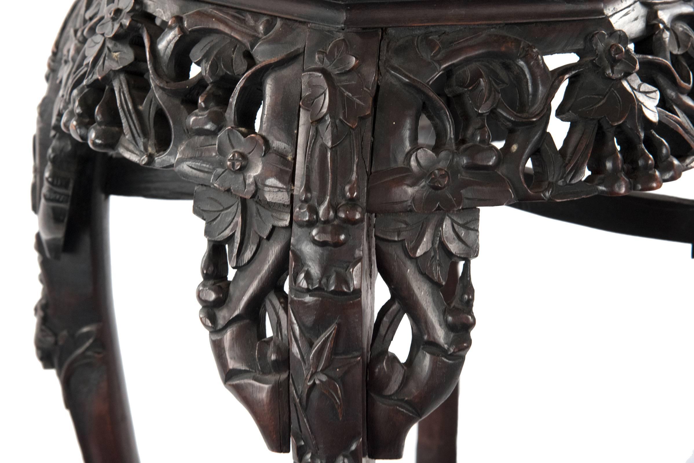 19th Century Chinese Carved Hardwood and Marble Stand In Good Condition In Salt Lake City, UT