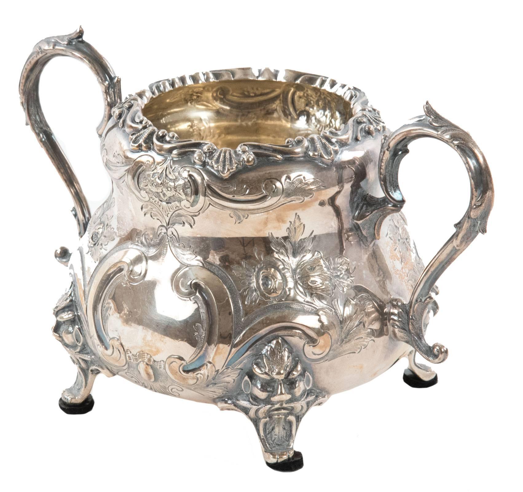 Victorian English Silver Plate Three-Piece Tea Service For Sale 4