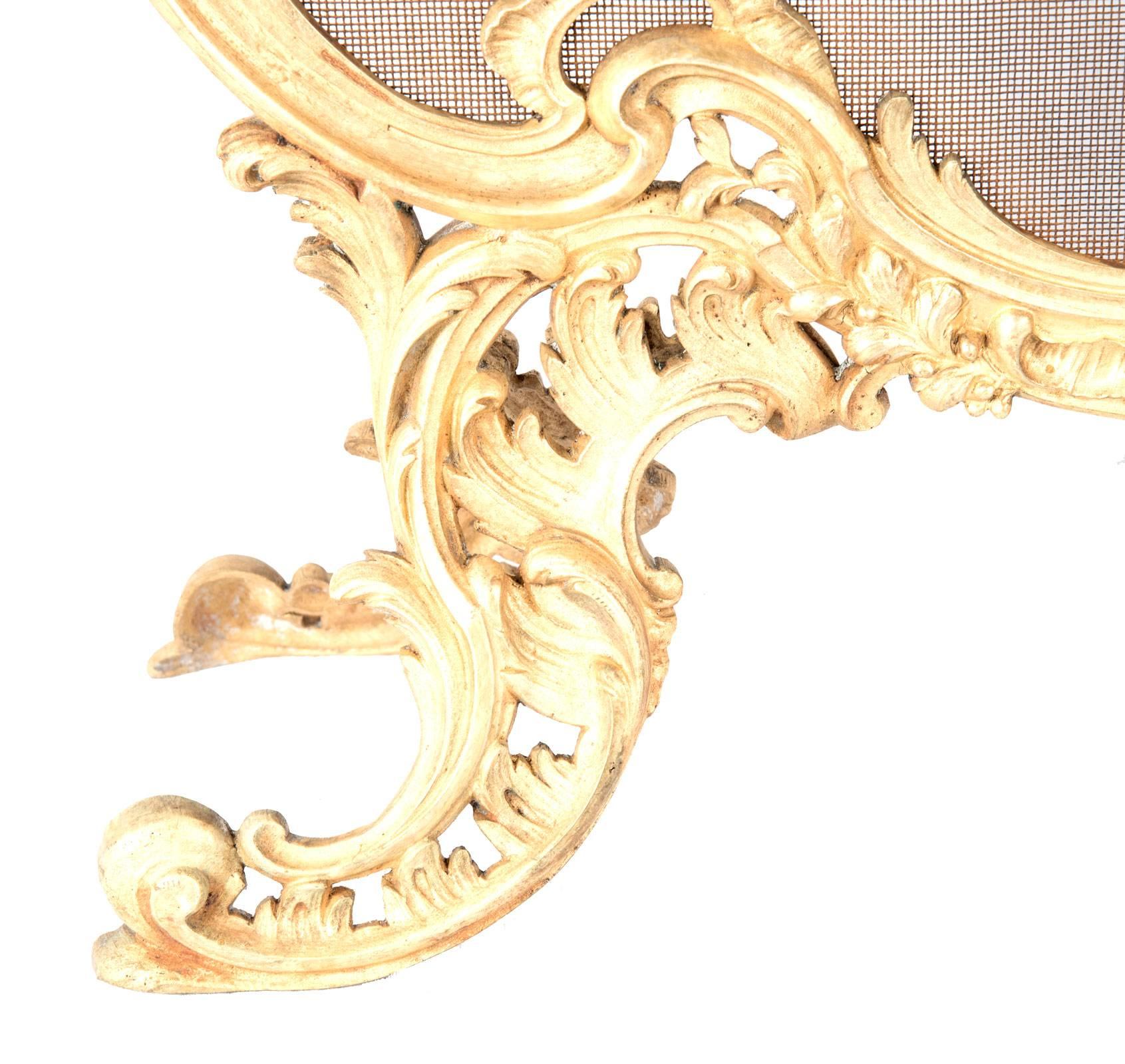 19th Century Gilt Brass Rococo-Style Fireplace Screen