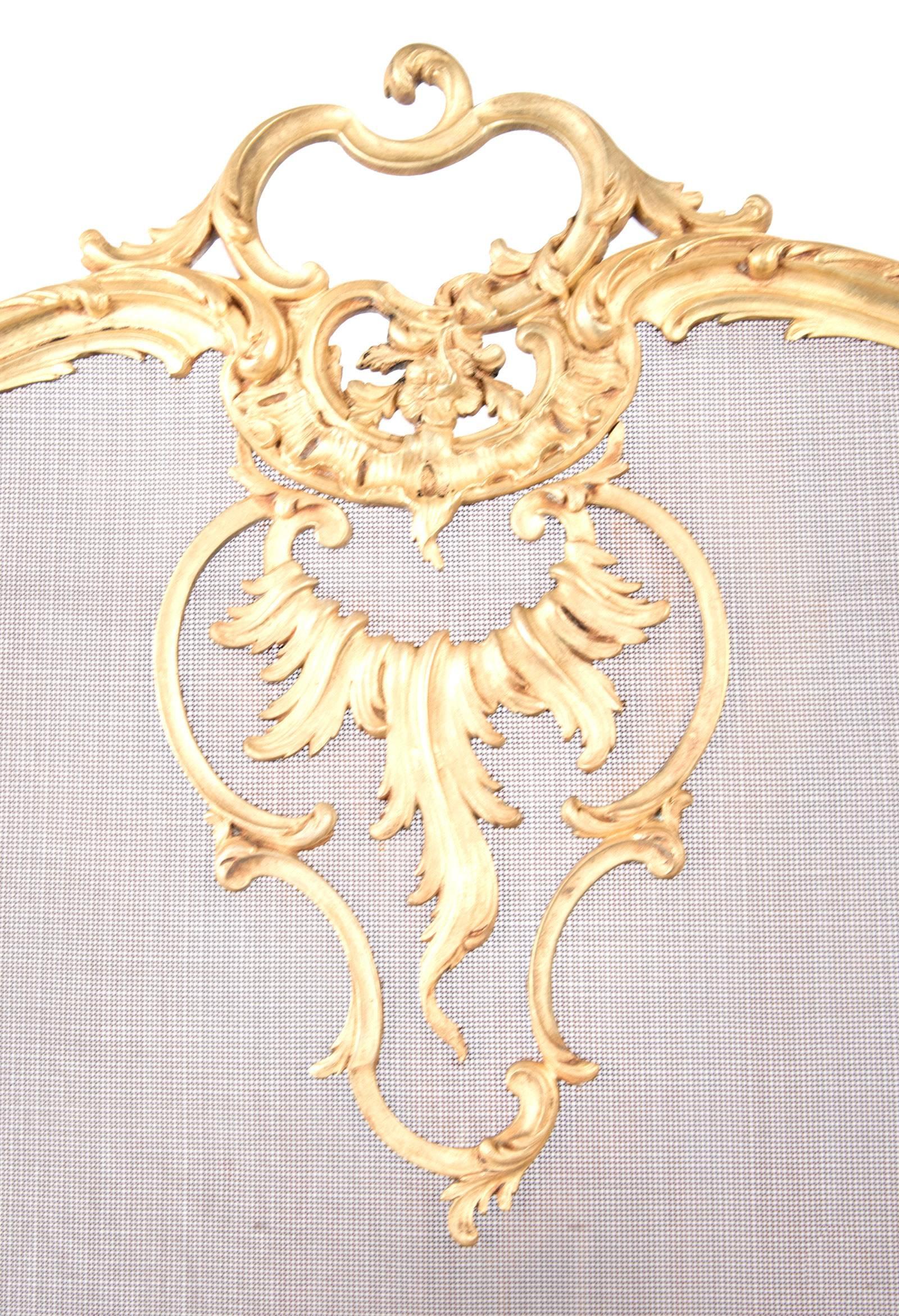 French Gilt Brass Rococo-Style Fireplace Screen