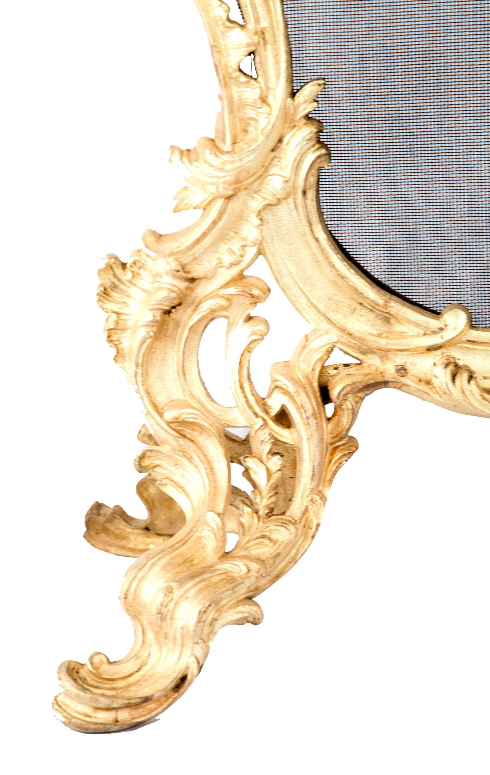 Gilt Metal 19th Century Gilt-Brass Rococo-Style Fireplace Screen