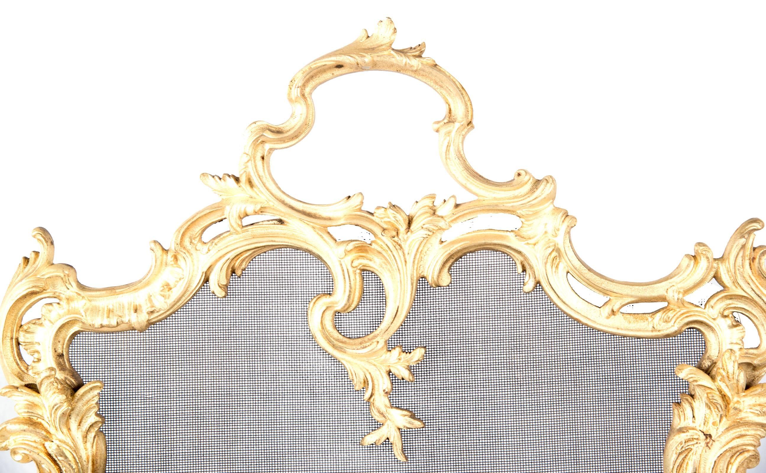 French 19th Century Gilt-Brass Rococo-Style Fireplace Screen