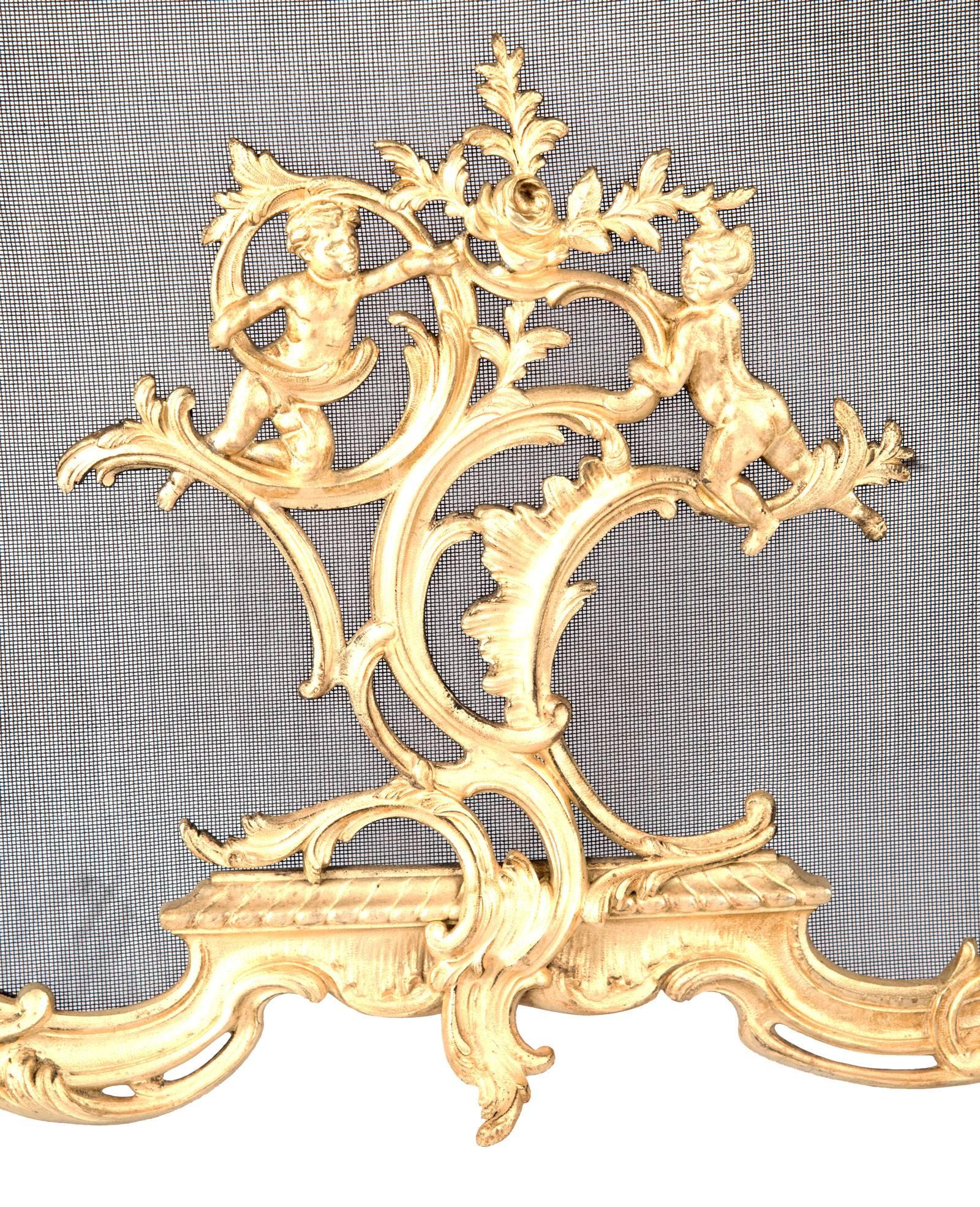 19th Century Gilt-Brass Rococo-Style Fireplace Screen In Good Condition In Salt Lake City, UT