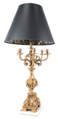 20th Century Empire-Style Gilt Bronze Candelabra Table Lamp