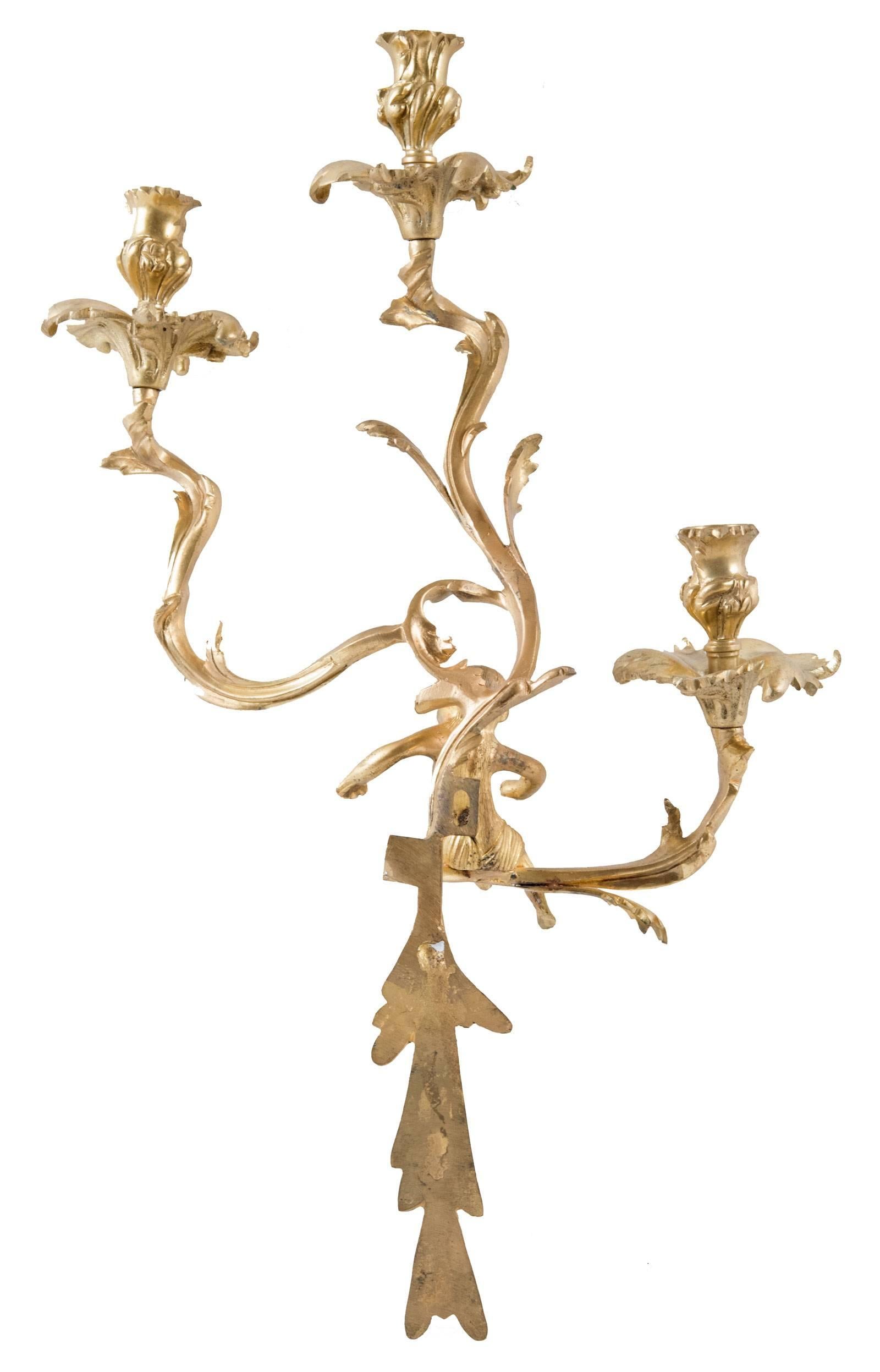 Pair of Gilt Louis XV-Style Wall Sconces In Good Condition For Sale In Salt Lake City, UT