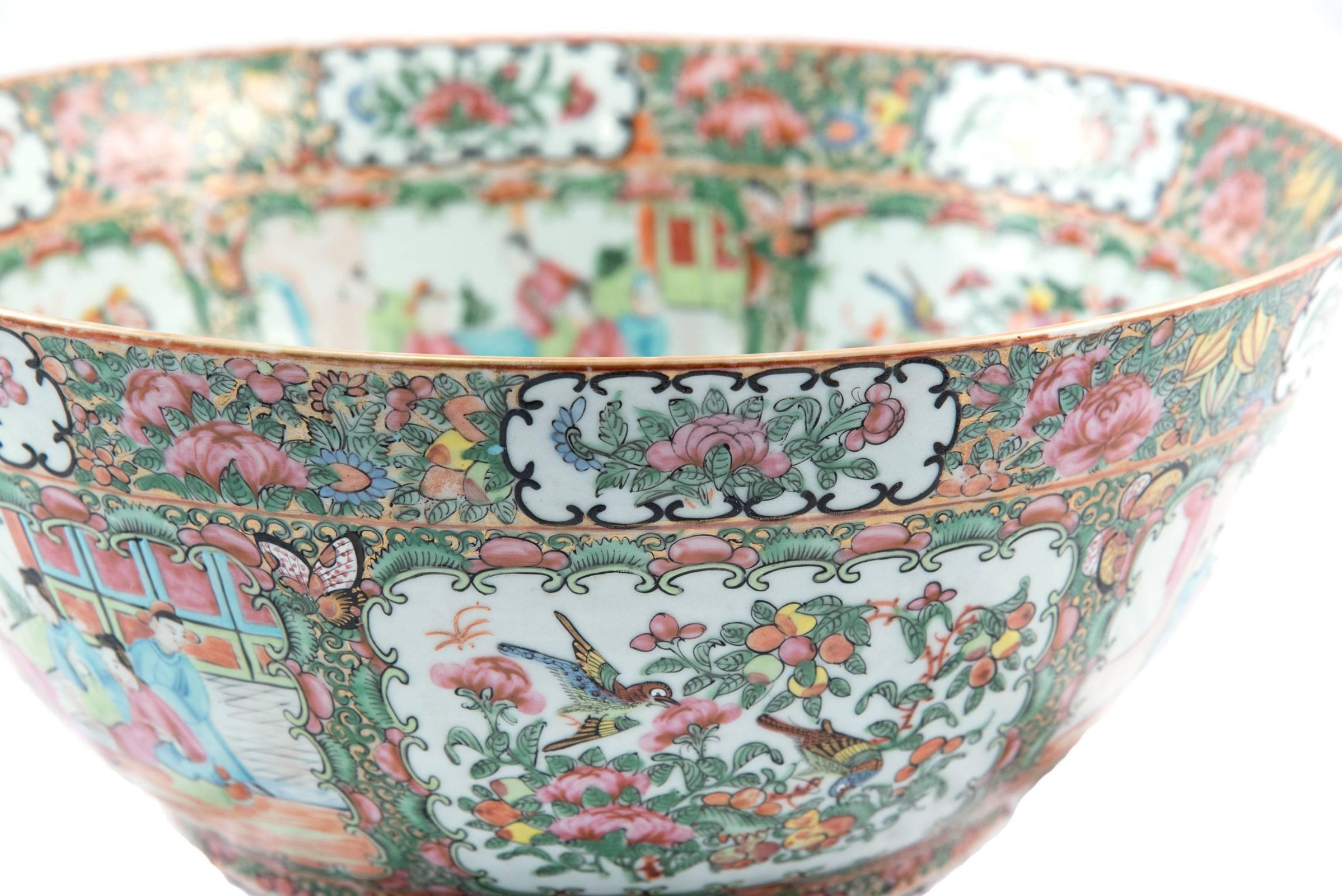 19th Century Chinese Export Famille Rose Porcelain Punch Bowl 1