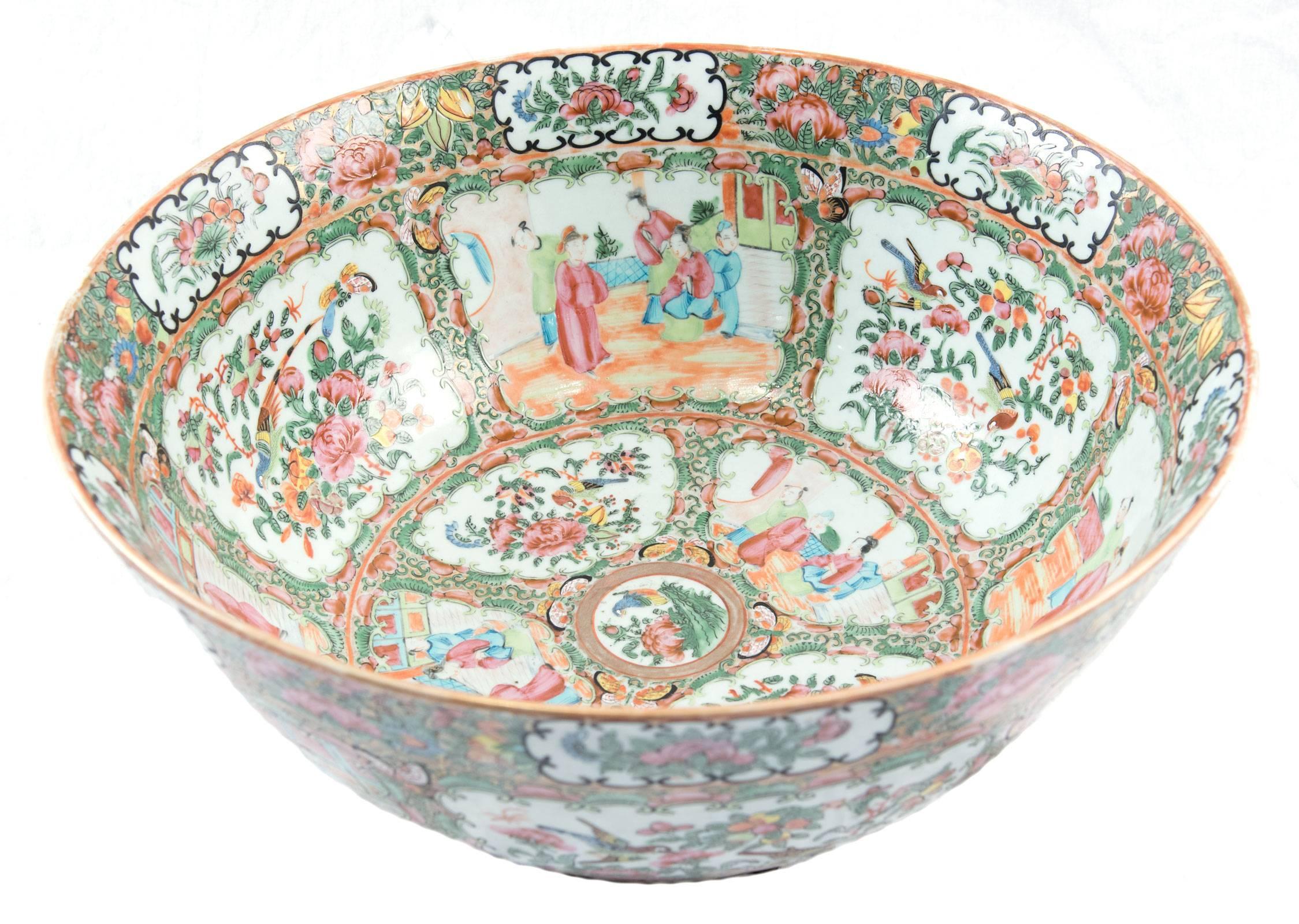 19th Century Chinese Export Famille Rose Porcelain Punch Bowl 2