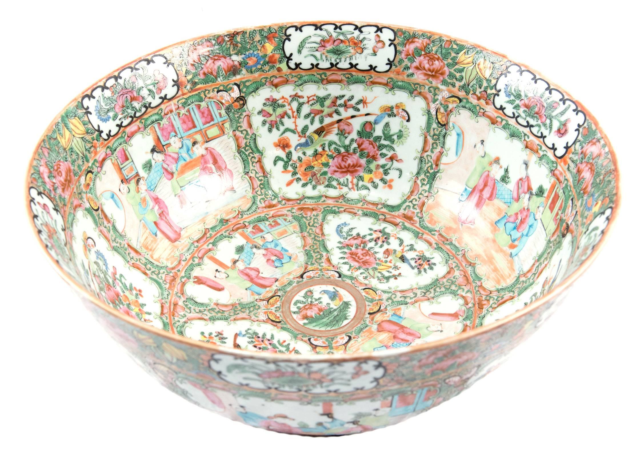 19th Century Chinese Export Famille Rose Porcelain Punch Bowl 3
