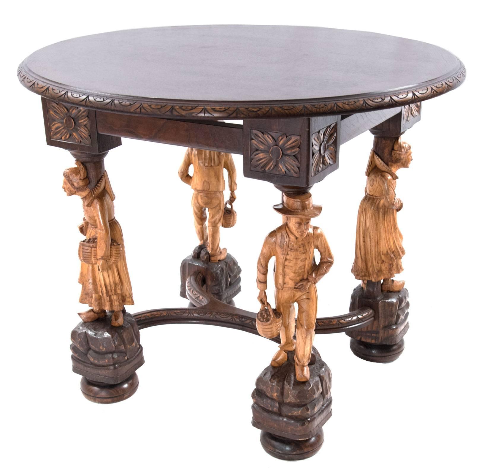 Aesthetic Movement 19th Century French Gueridon Table with Carved Figural Legs For Sale