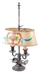19th Century French Beaux-Arts Bouillotte Lamp with Painted Metal Shade