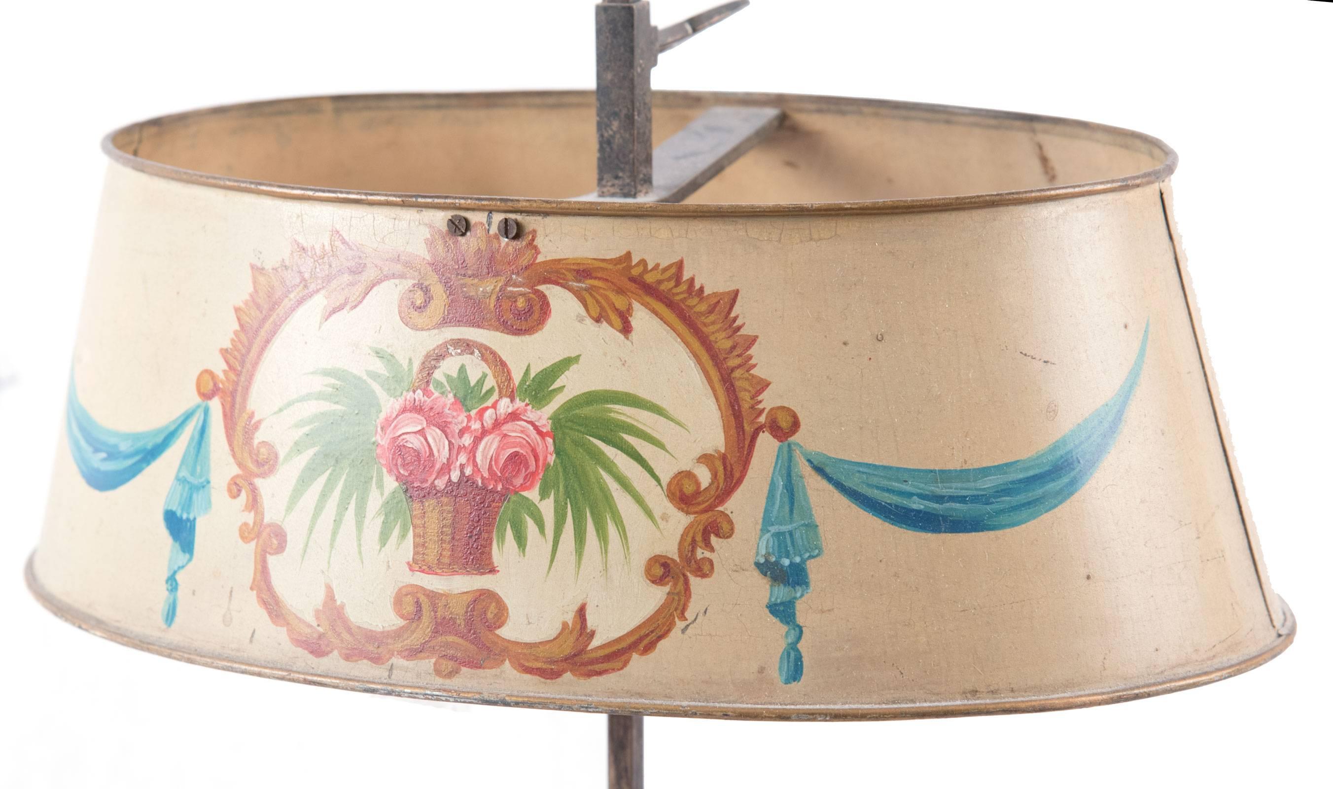 19th Century French Beaux-Arts Bouillotte Lamp with Painted Metal Shade In Good Condition For Sale In Salt Lake City, UT
