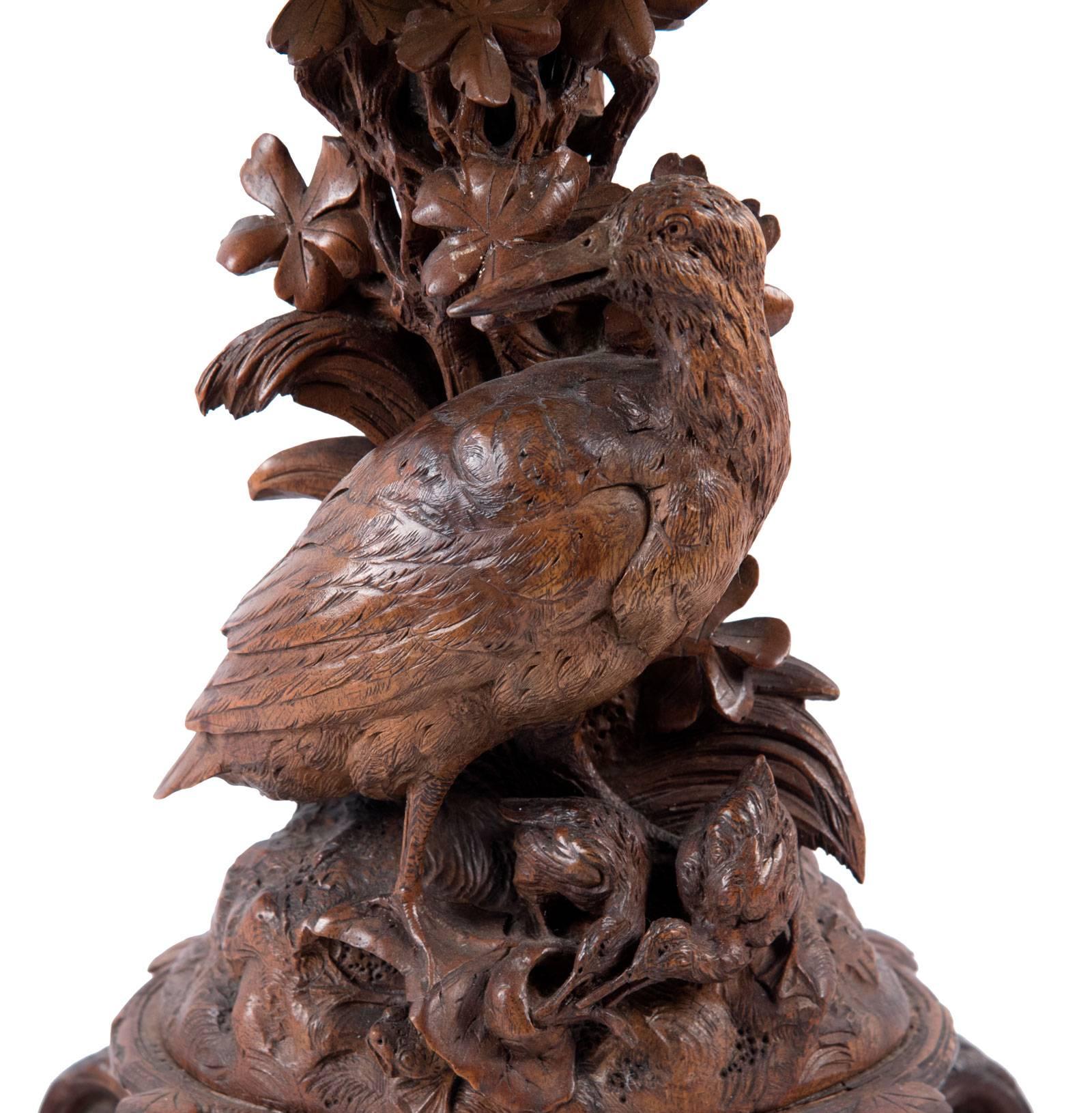 Pair of 19th Century Black Forest Carved Wood Pheasant Table Lamps In Good Condition In Salt Lake City, UT