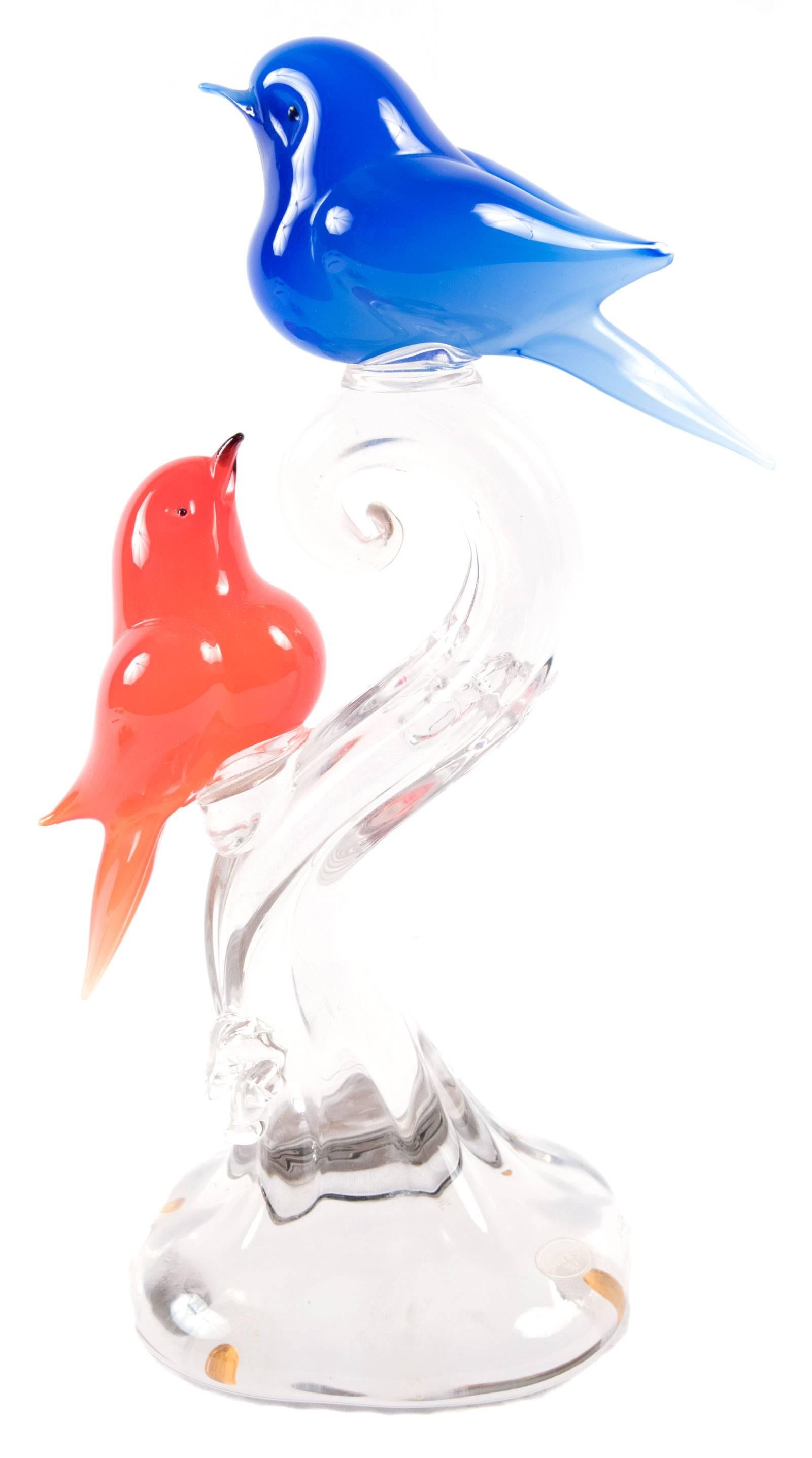 Art Nouveau 20th Century Murano Glass Perching Birds Sculpture For Sale