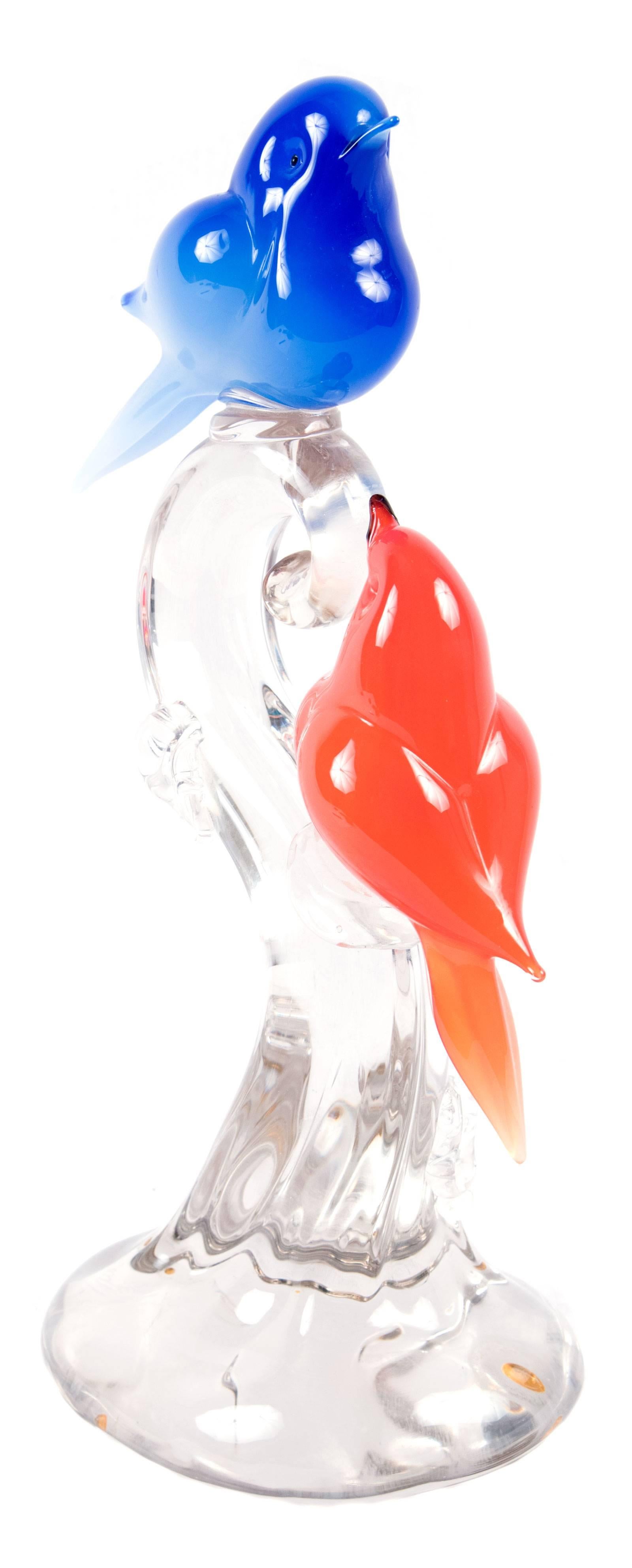 Italian 20th Century Murano Glass Perching Birds Sculpture For Sale