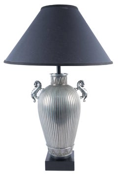 20th Century Chinese Metallic Lamp with Dragon Mounts