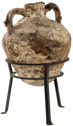 Italian Terracotta Amphora on Wrought Iron Tripod Stand