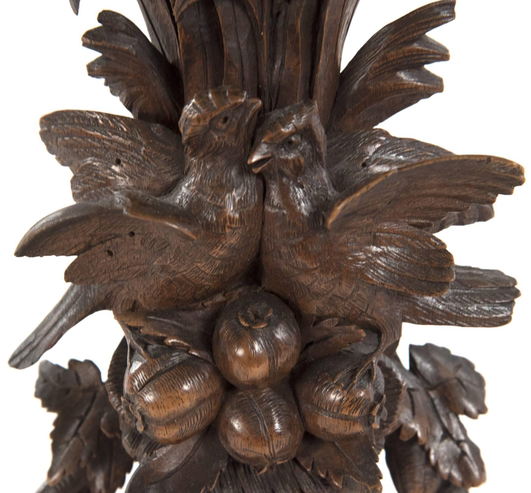 Pair of 19th Century Black Forest Carved Wood Bird Table Lamps In Good Condition In Salt Lake City, UT