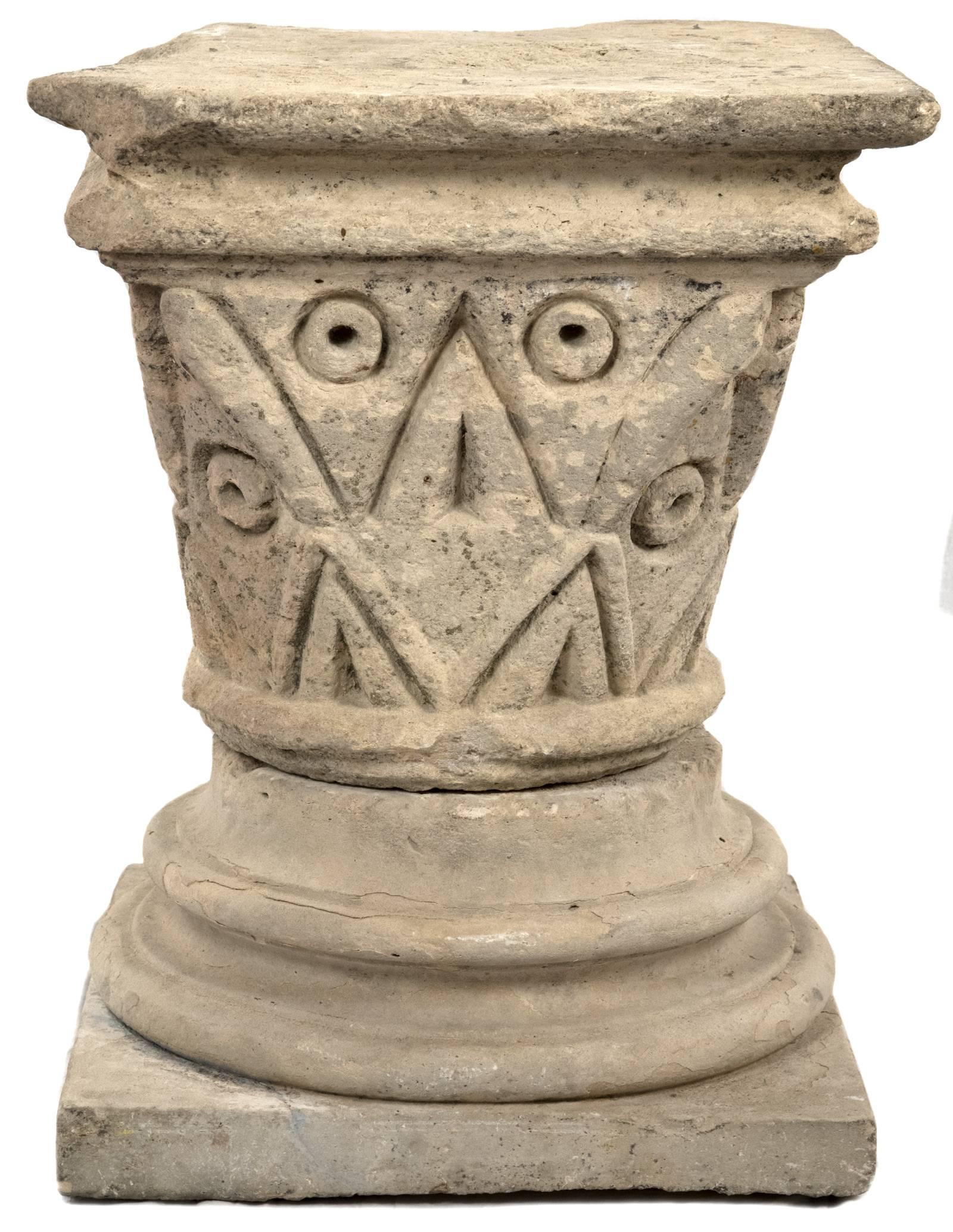 Italian Carved Stone Romanesque Pedestal from Normandy