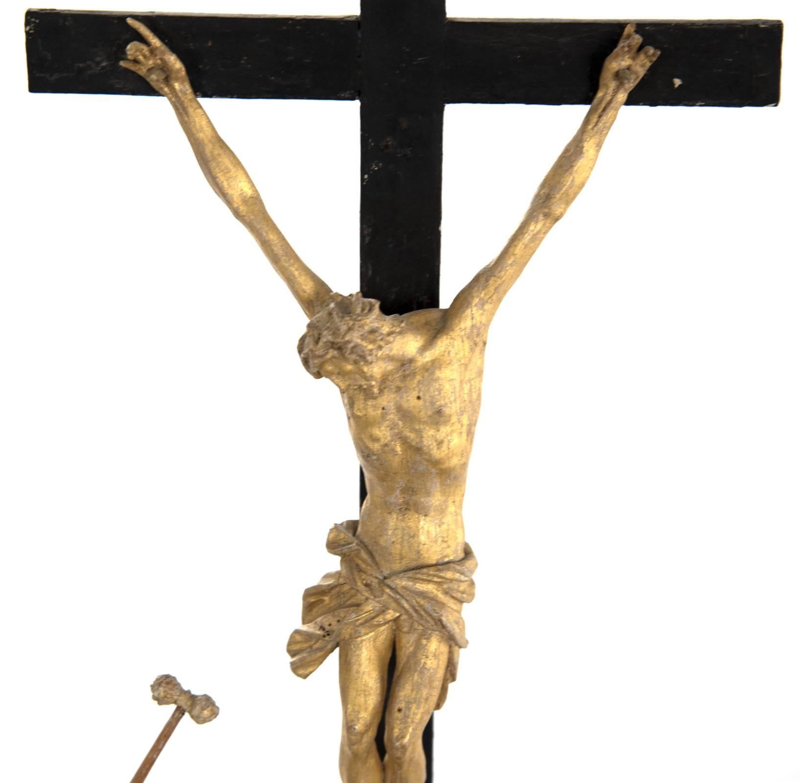 Set of Wood and Gold Leaf Crucifixion Sculptures 3