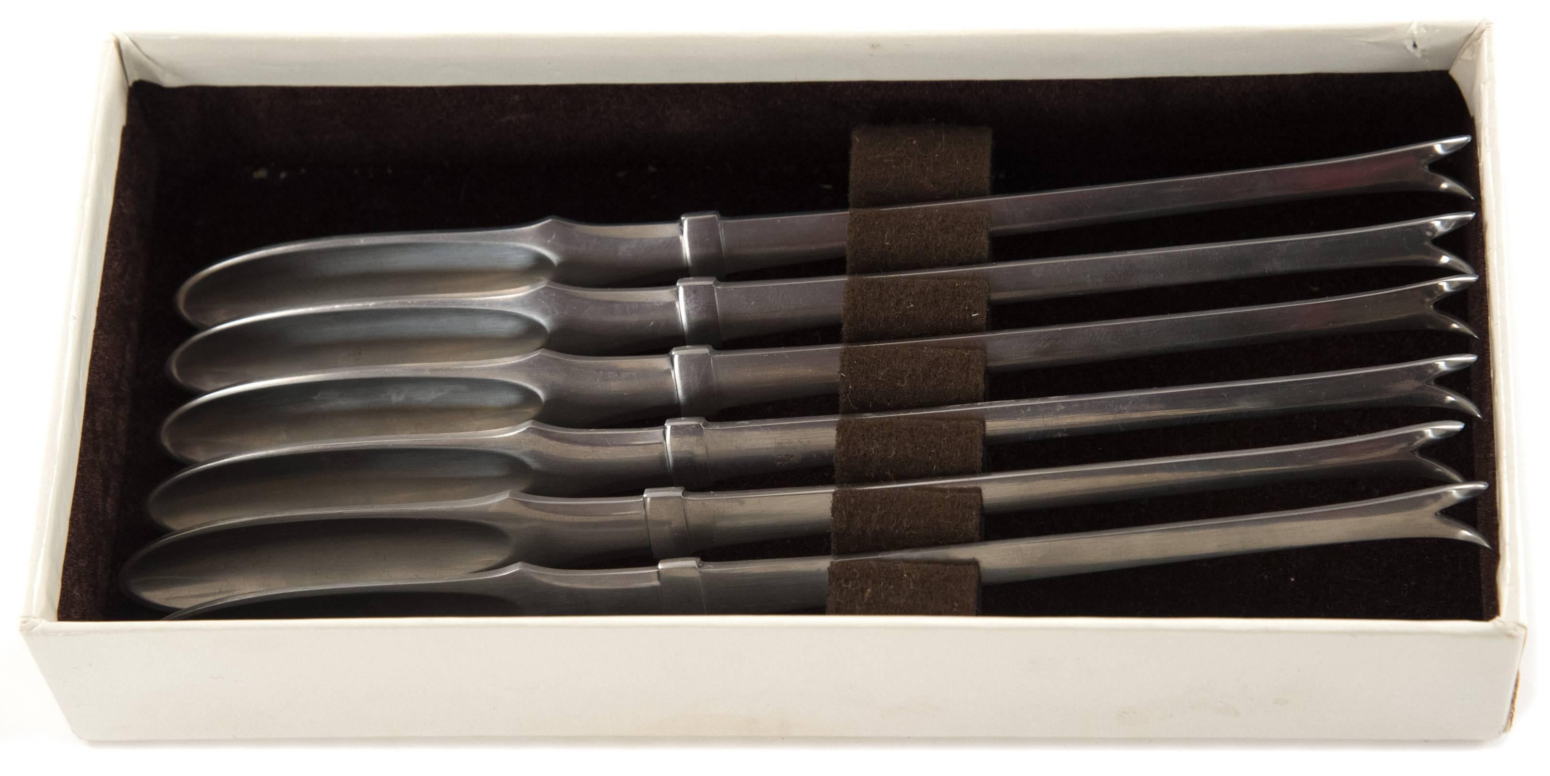 Set of Six Georg Jensen Stainless Steel Seafood Forks In Good Condition In Salt Lake City, UT