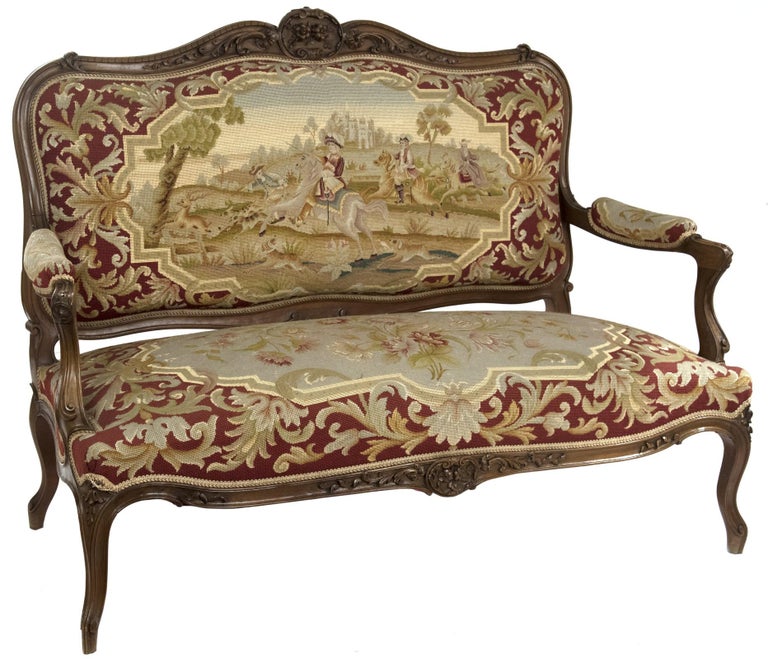 Louis Xvi Style Carved Walnut Tapestry Sofa For At 1stdibs French Louis Xvi Style Carved Walnut Tapestry Sofa For