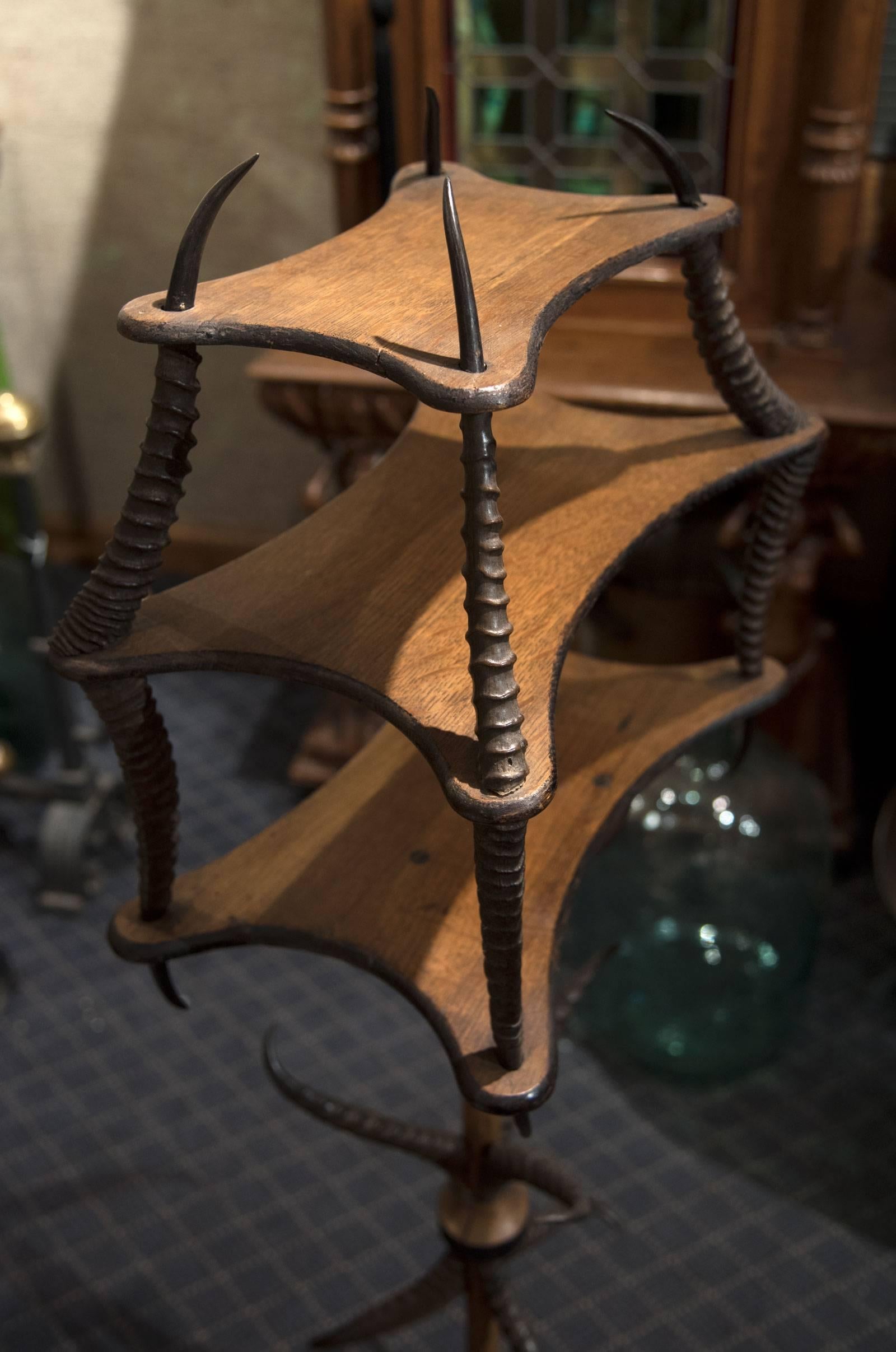 Usual French Gazelle Horn and Oak Étagère In Good Condition For Sale In Salt Lake City, UT