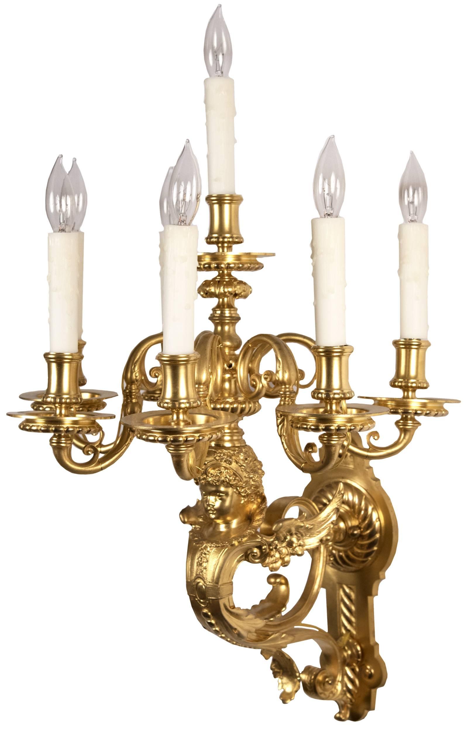 19th Century A pair of French Beaux Arts Ormolu Sconces