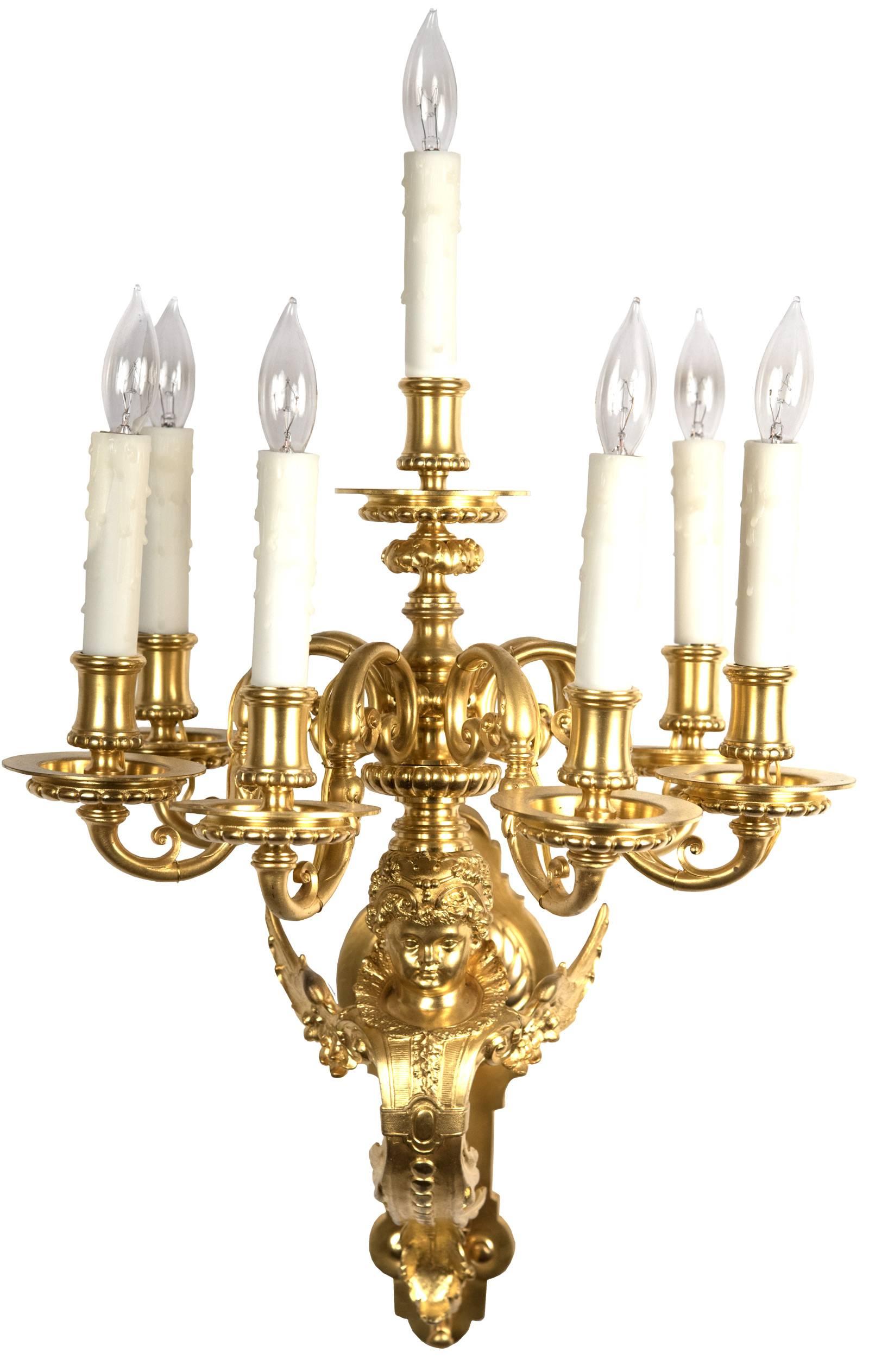 Bronze A pair of French Beaux Arts Ormolu Sconces
