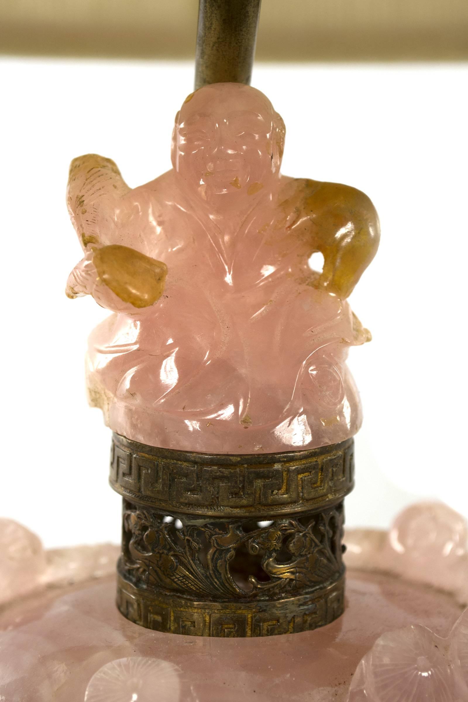 Chinese Carved Rose Quartz Table Lamp 2