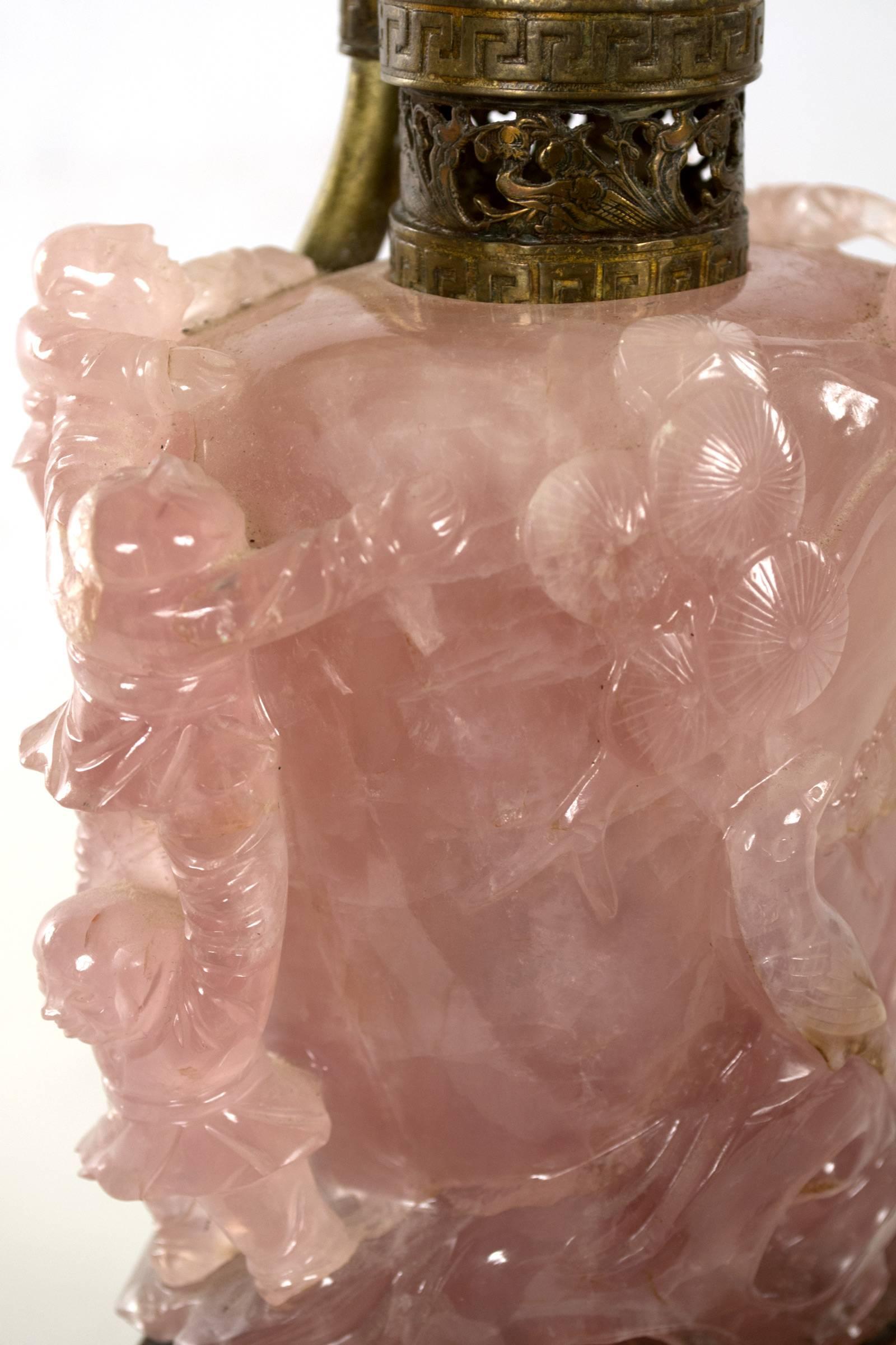 Chinese Carved Rose Quartz Table Lamp 3