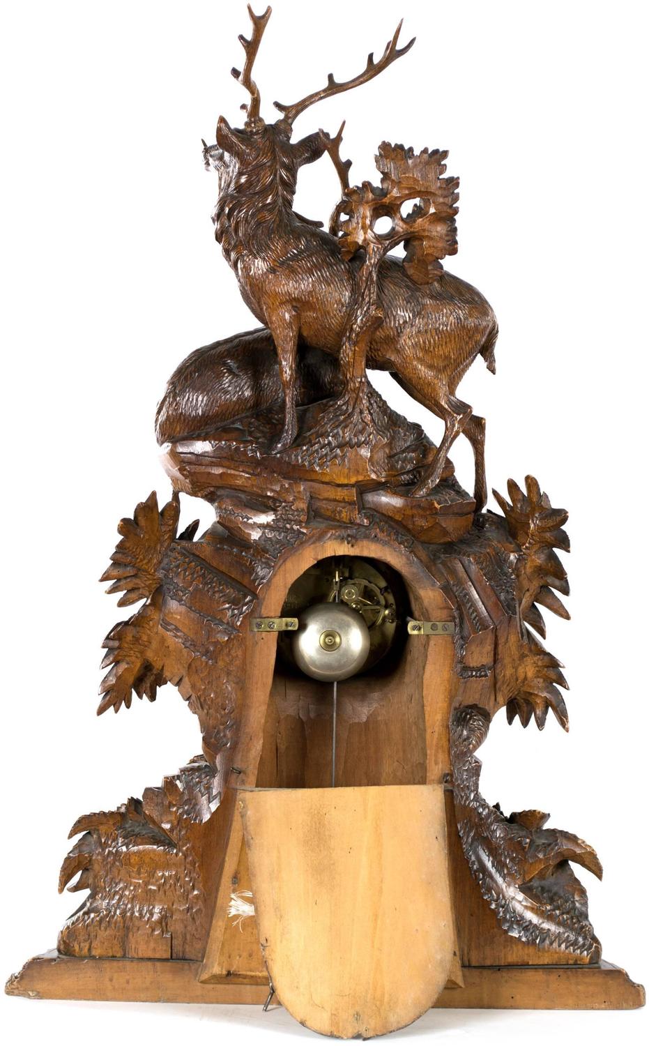 A Large Black Forest Mantel Clock with Red Stags and Game Birds at 1stdibs
