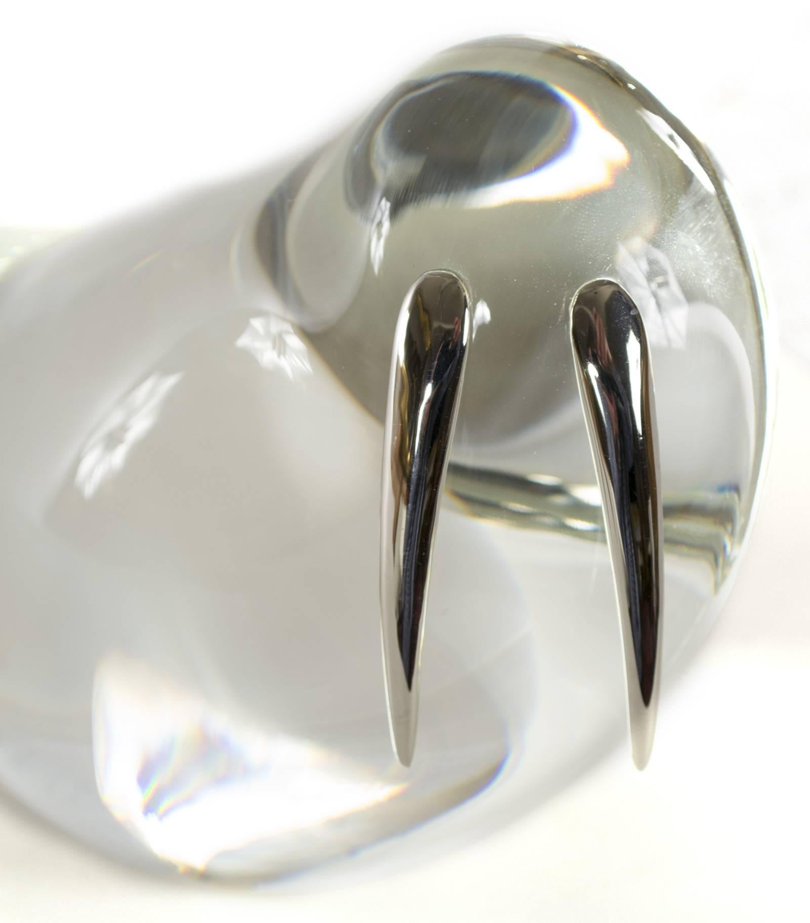 American Steuben Glass and Sterling Silver Walrus
