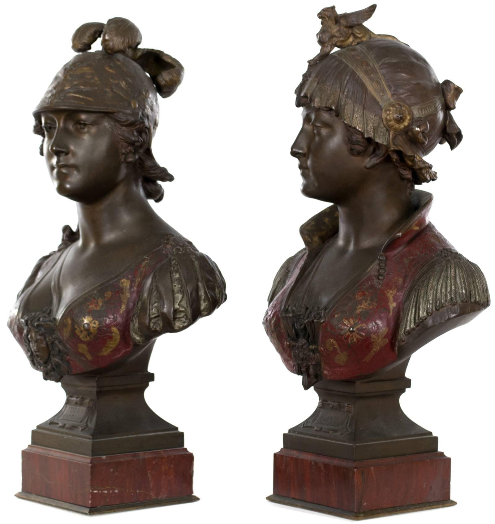 A pair of polychromed bronze sculptures by Cesar Constantino Ceribelli (Italian, 1841-1918), who trained at the French Academy in Rome and regularly showed works at the prestigious Paris Salon des artists français. These two sculptures are among