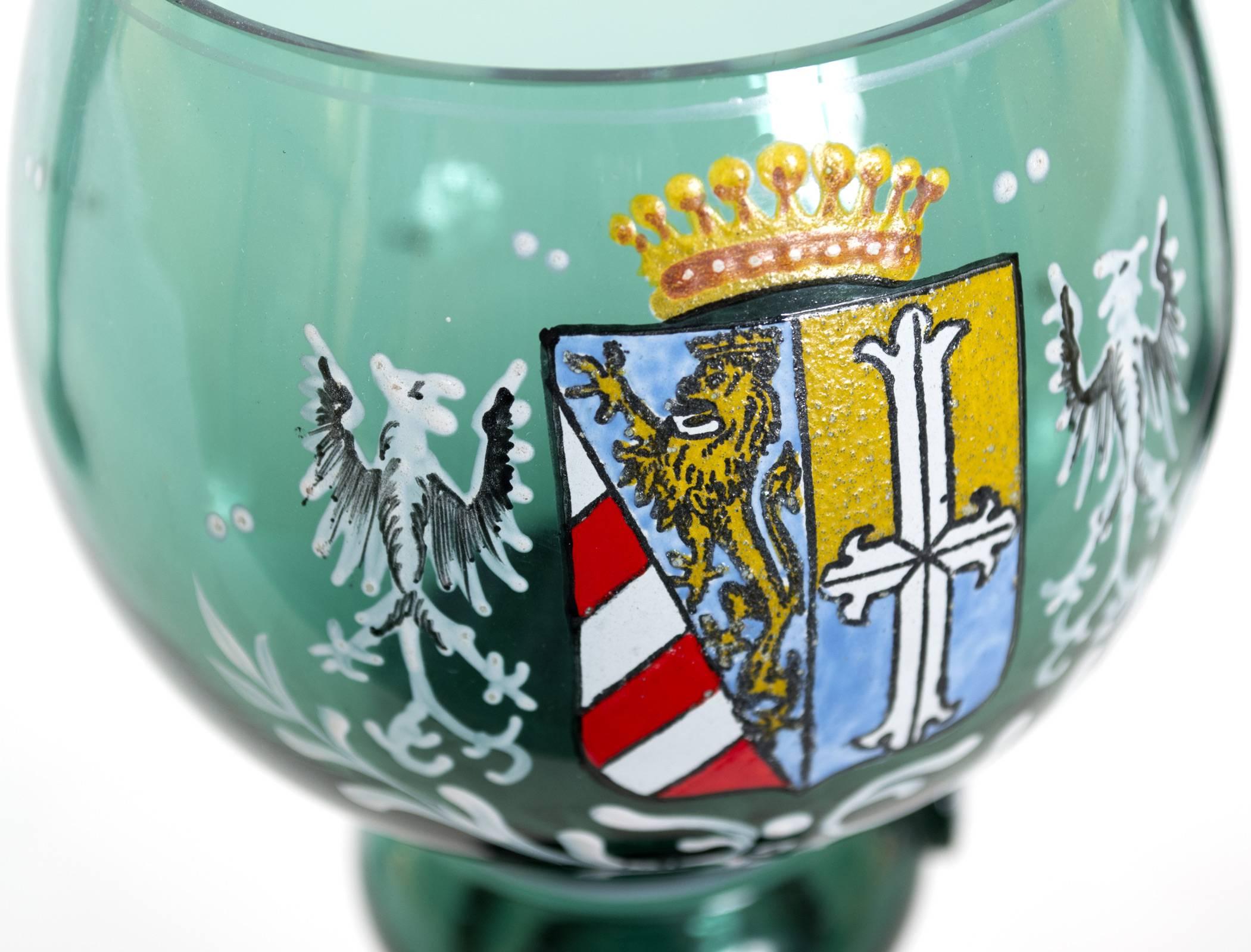Set of Four Czech Glass Goblets with Coats of Arms In Fair Condition In Salt Lake City, UT