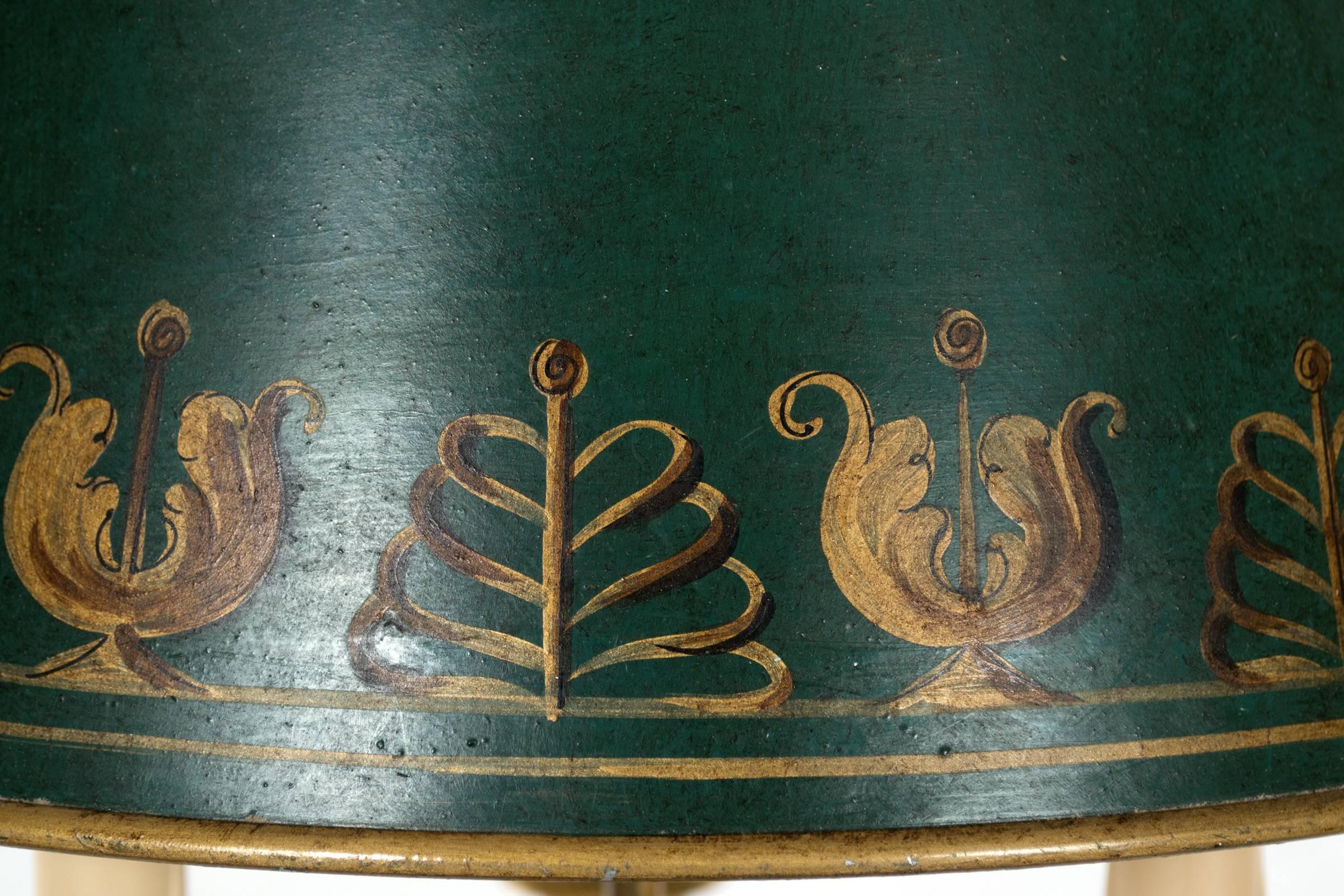 19th Century English Brass Table Lamp with Painted Shade