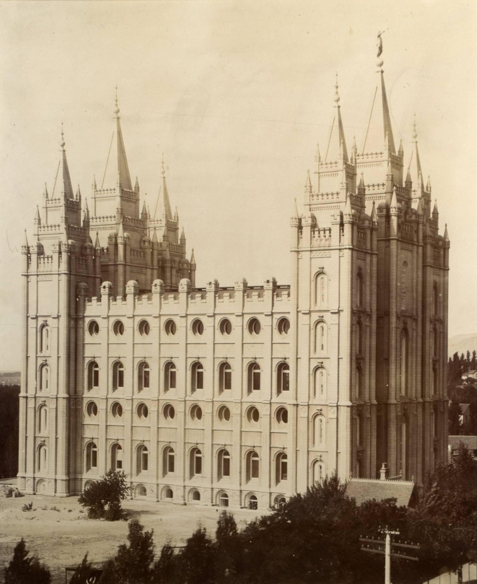 A photograph of the Salt Lake Temple taken in 1893, the year of the building's dedication.  Constructed at great cost and sacrifice, the Temple is perhaps the most sacred building to members of the Church of Jesus Christ of Latter-Day Saints (a.k.a.