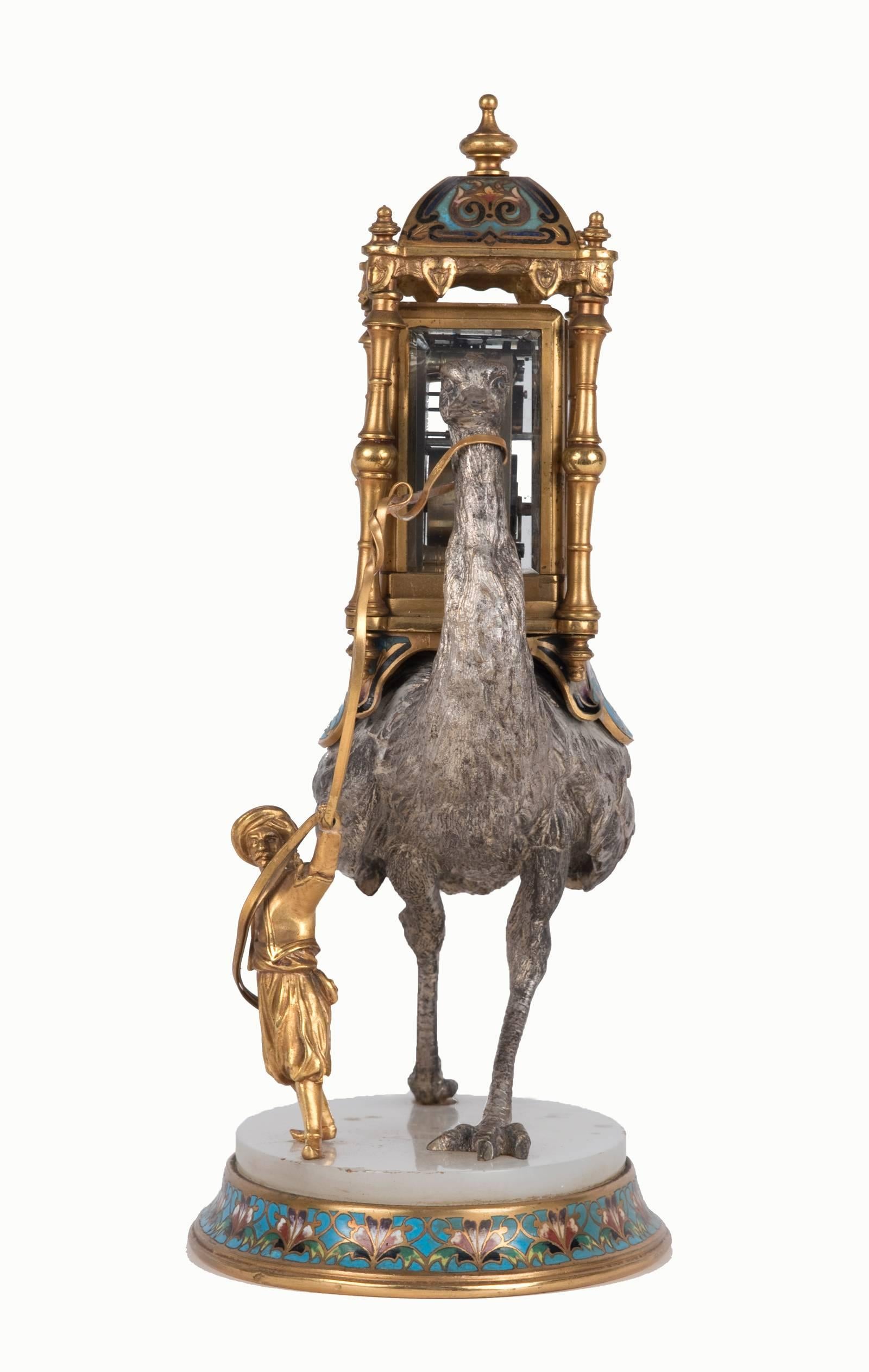Polished Gilt and Silvered Bronze and Cloisonné Figural Clock