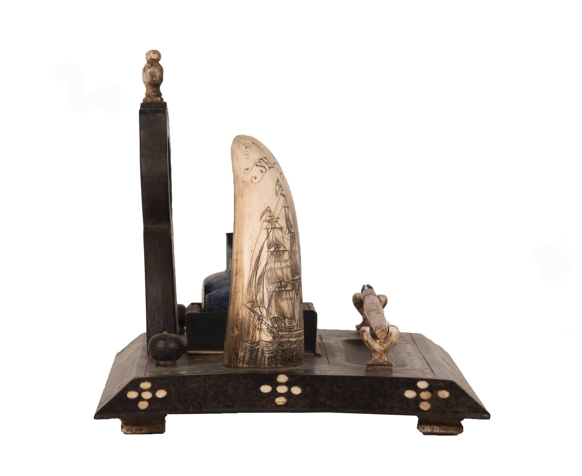 Baleen Inkwell Inlaid with Whale's Tooth In Good Condition In Salt Lake City, UT