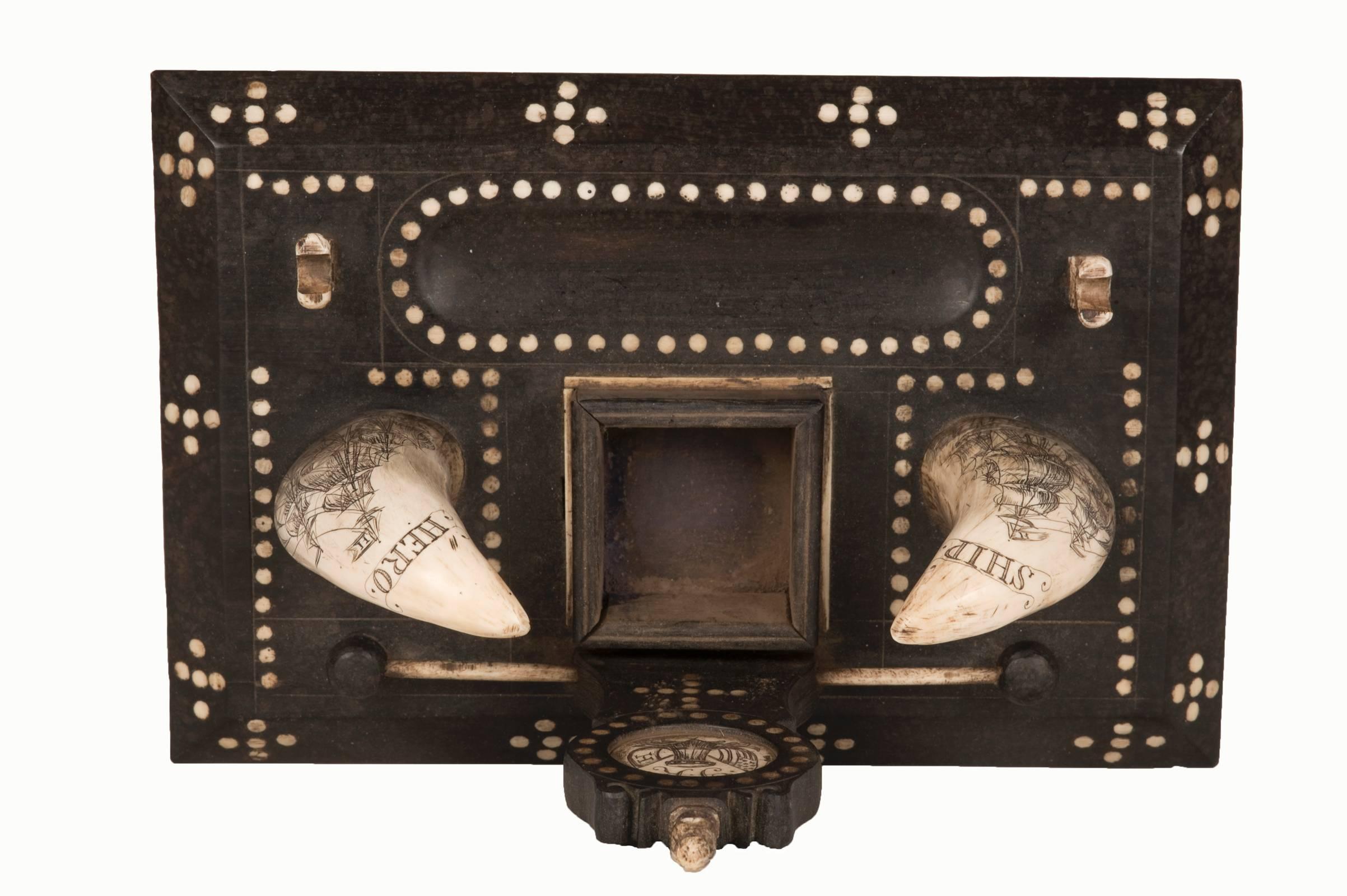 Bone Baleen Inkwell Inlaid with Whale's Tooth